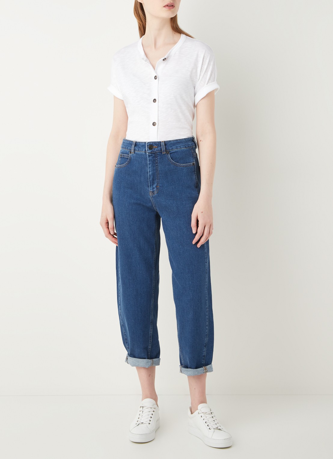 Whistles Barrel high waist tapered cropped jeans - voorkant 2 indigo