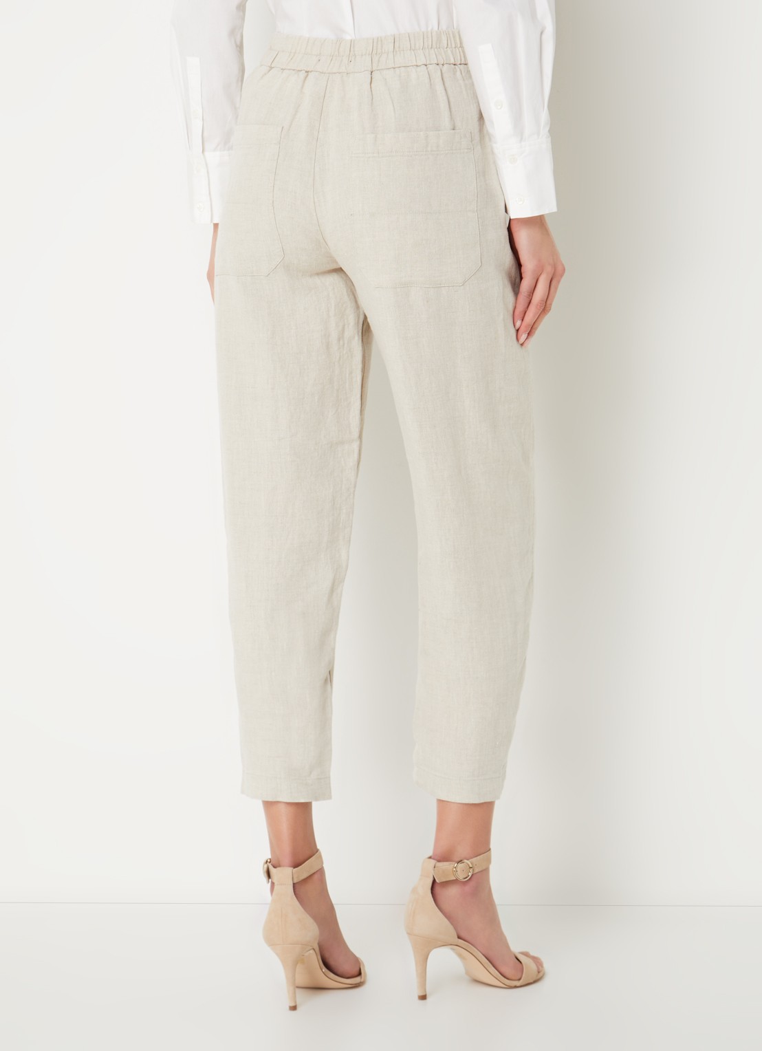 Whistles Barrel mid waist cropped tapered pantalon van linnen met steekzakken - achterkant 4 beige