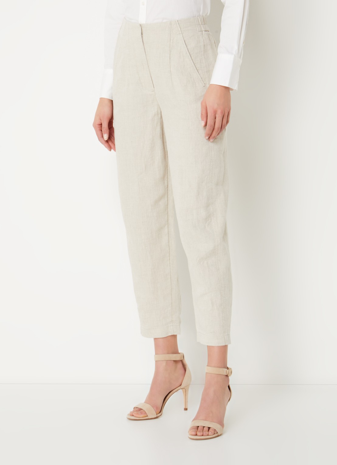 Whistles Barrel mid waist cropped tapered pantalon van linnen met steekzakken - detail 3 beige