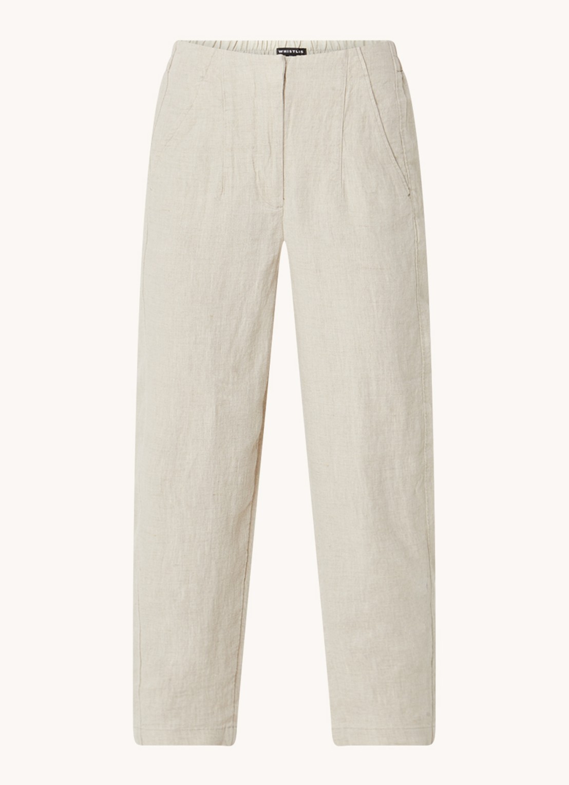 Whistles Barrel mid waist cropped tapered pantalon van linnen met steekzakken - voorkant beige