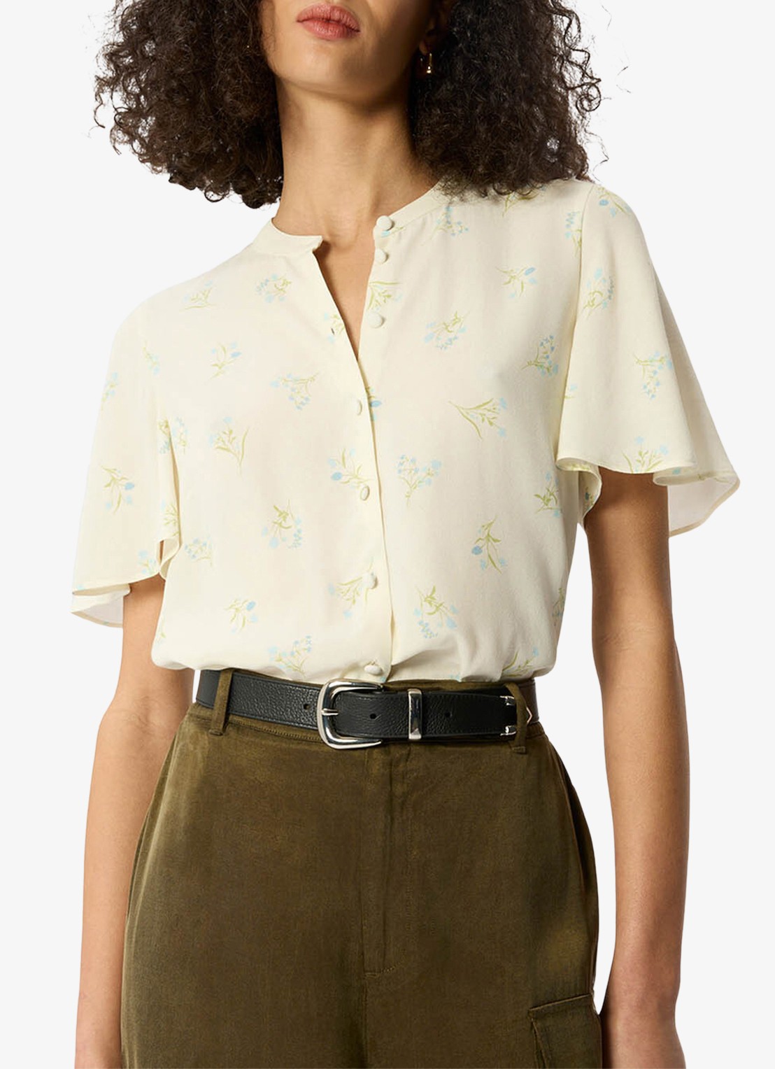 Whistles Blouse met bloemenprint en vlindermouw - detail 4 ivoor