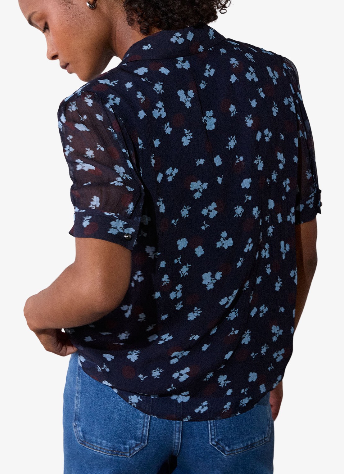 Whistles Blouse met bloemenprint - achterkant donkerblauw