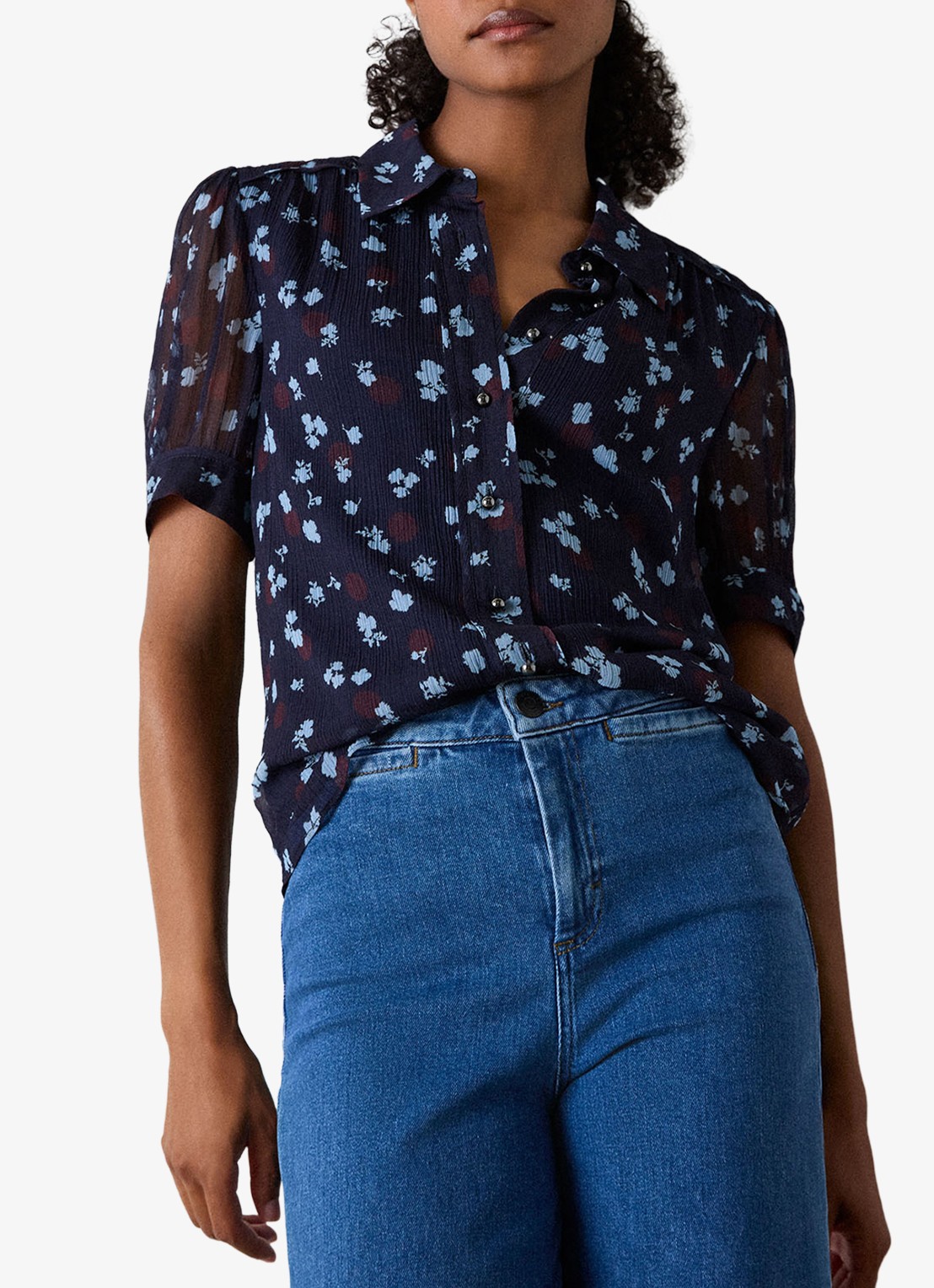 Whistles Blouse met bloemenprint - detail 4 donkerblauw
