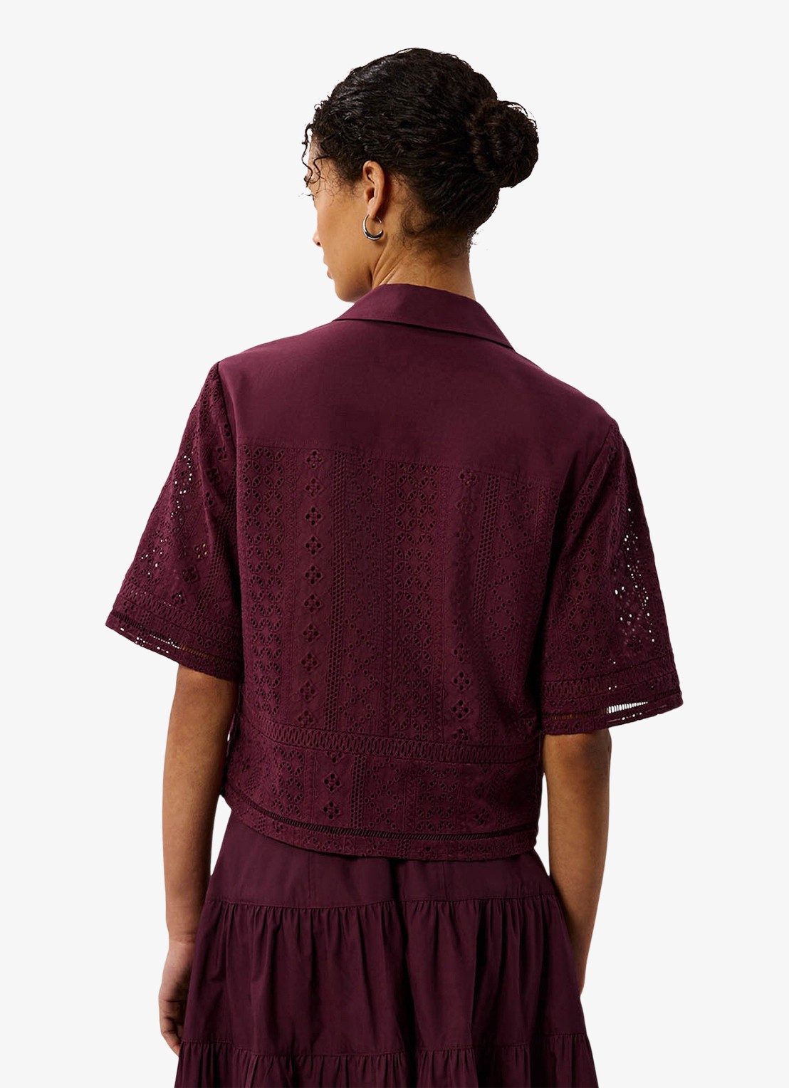 Whistles Blouse met broderie - achterkant 7 bordeauxrood