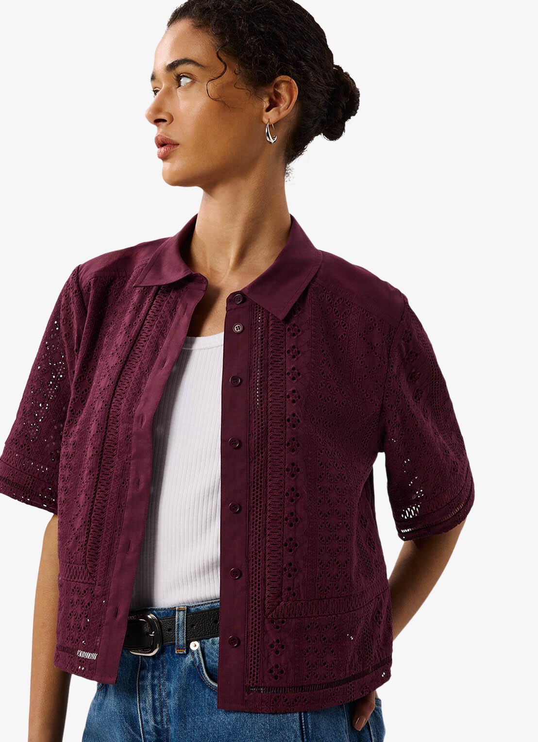 Whistles Blouse met broderie - detail 4 bordeauxrood