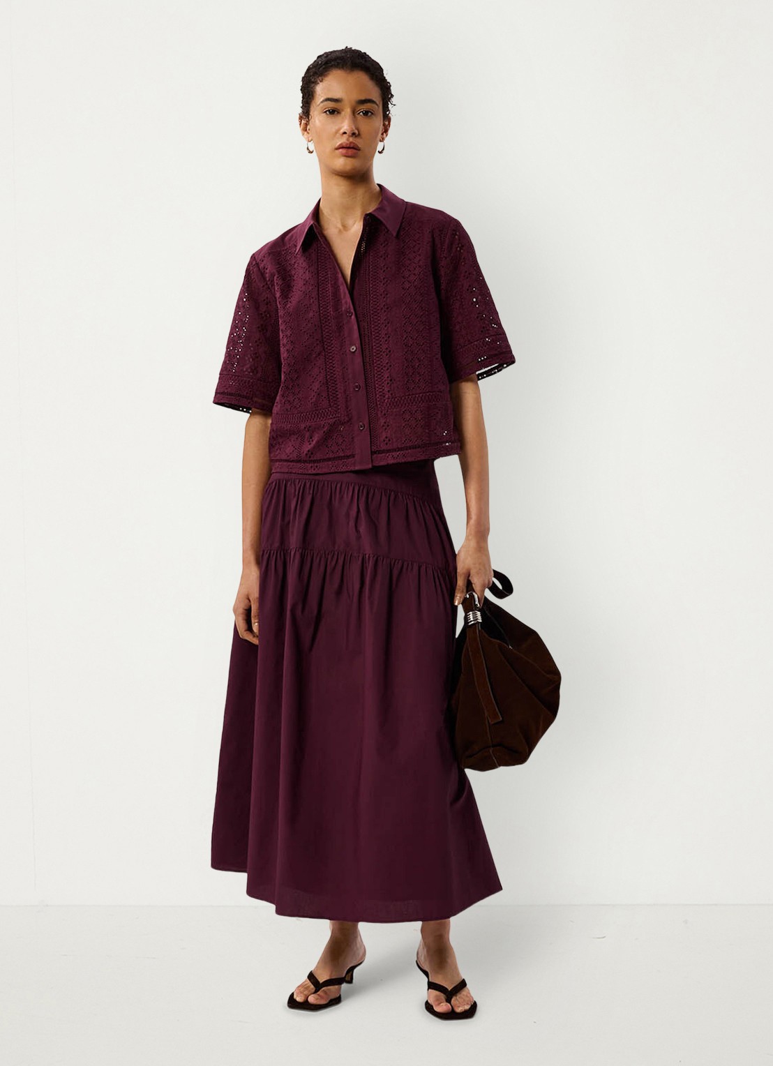 Whistles Blouse met broderie - voorkant 2 bordeauxrood