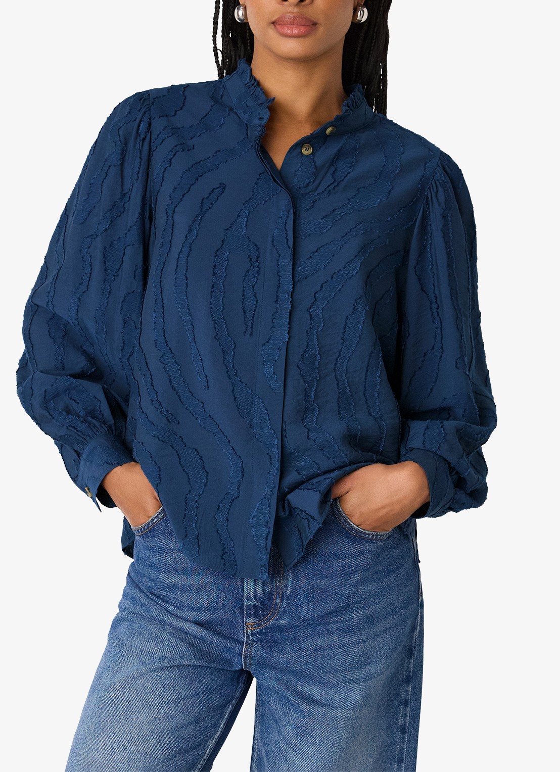 Whistles Blouse met dierenprint - detail 3 donkerblauw