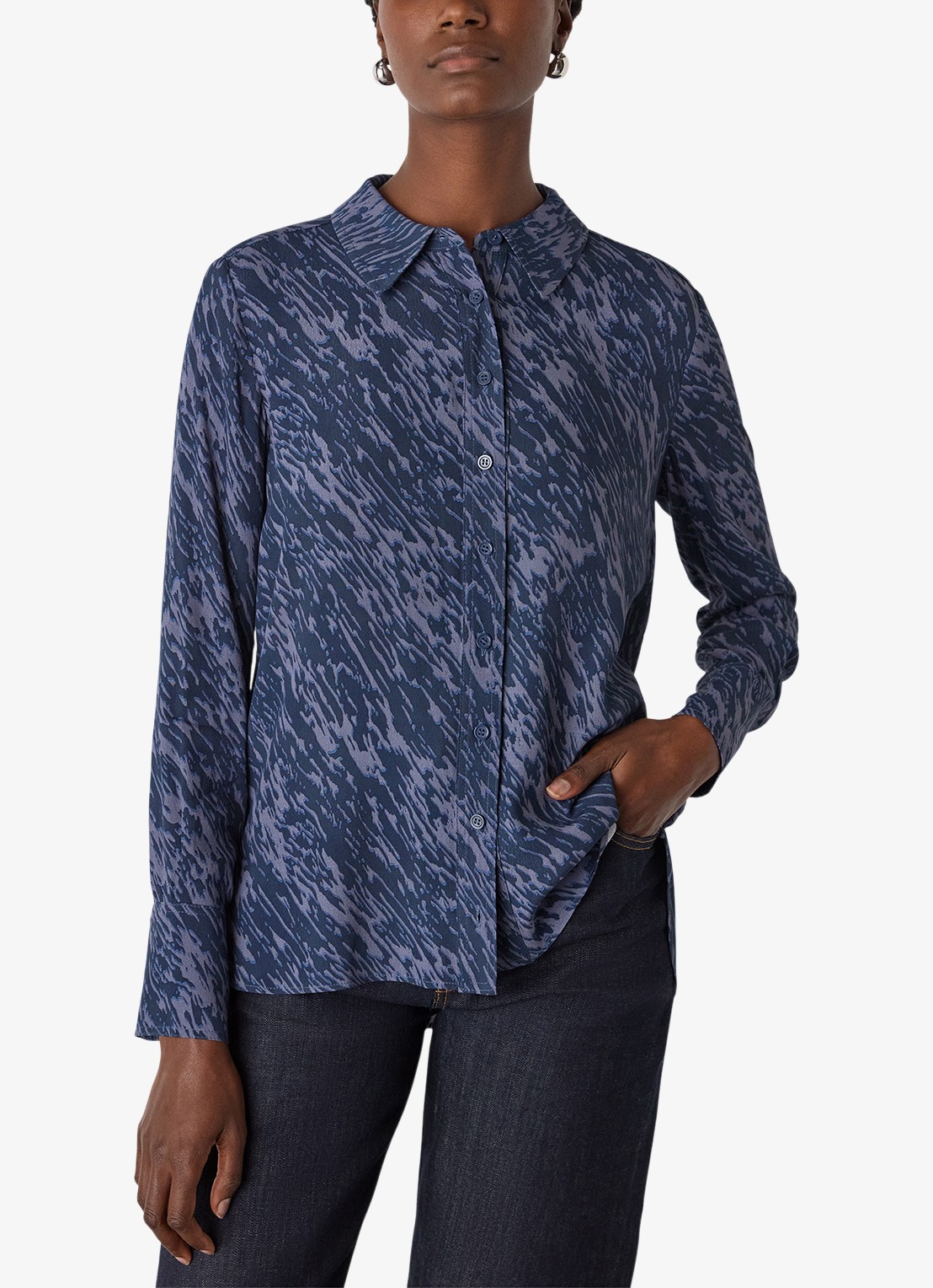 Whistles Blouse met grafische print - detail 2 donkerblauw