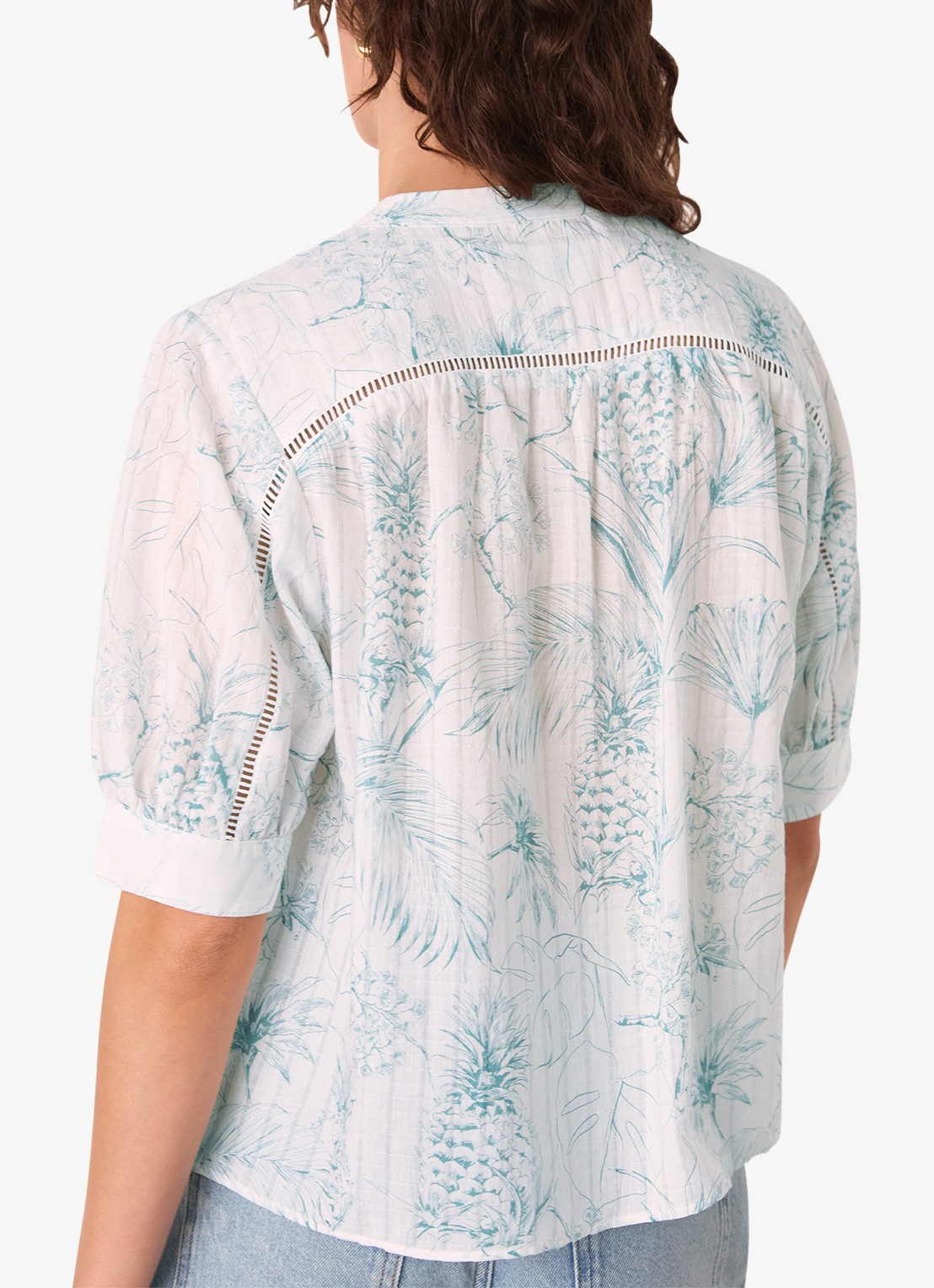 Whistles Blouse met opengewerkt dessin en print - achterkant 4 lichtblauw