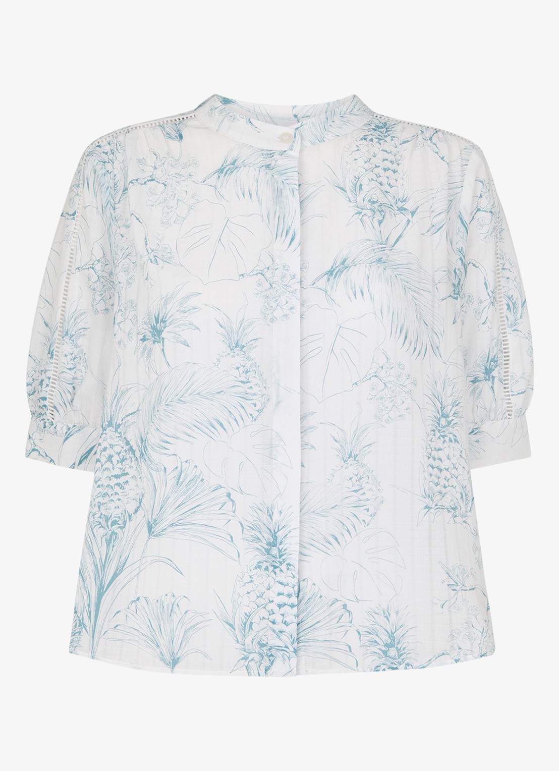 Whistles Blouse met opengewerkt dessin en print - voorkant lichtblauw