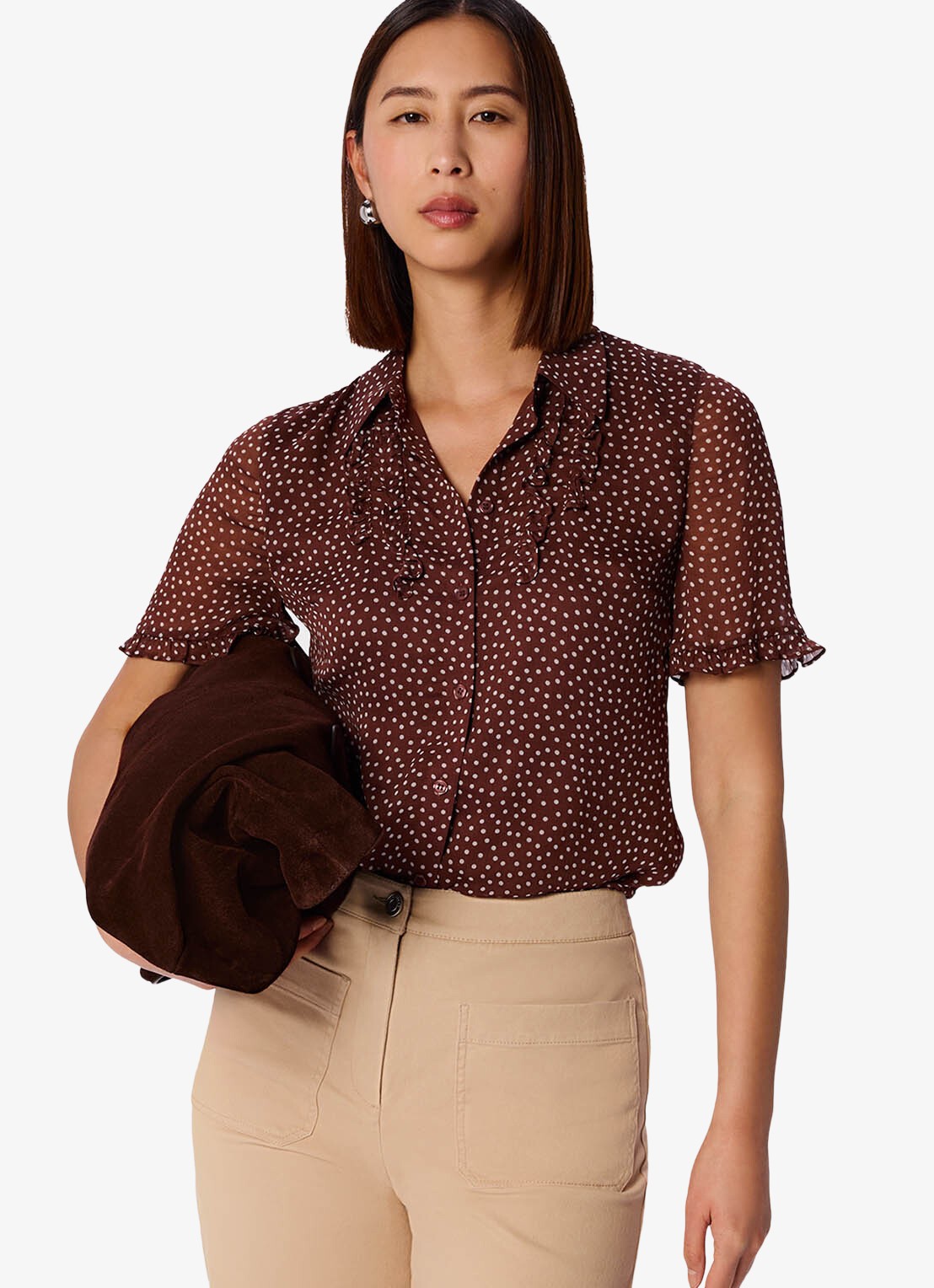 Whistles Blouse met stippenprint - detail 4 bruin