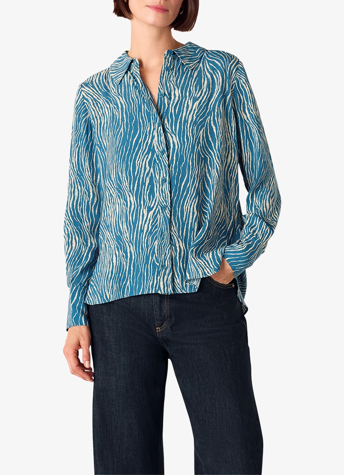Whistles Blouse met zebraprint - detail 3 staalblauw