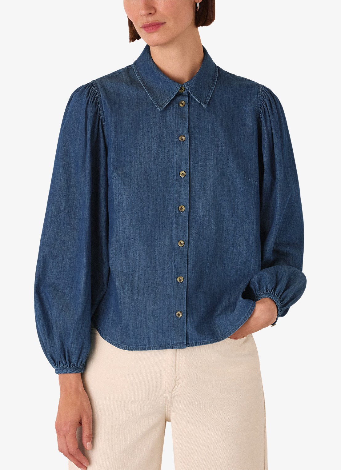Whistles Blouse van chambray - detail 3 donkerblauw