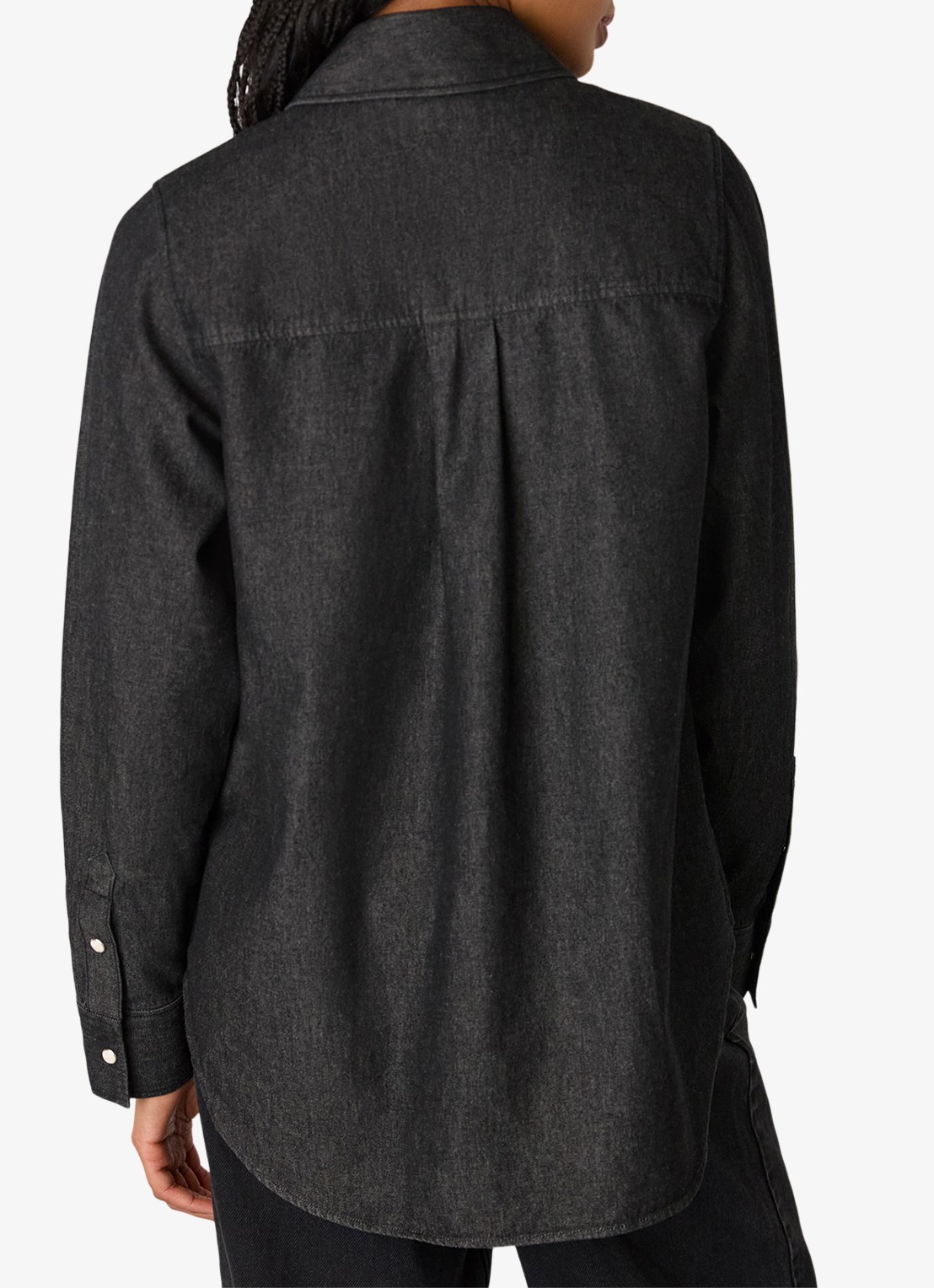 Whistles Blouse van denim met borstzak - achterkant 3 donkergrijs