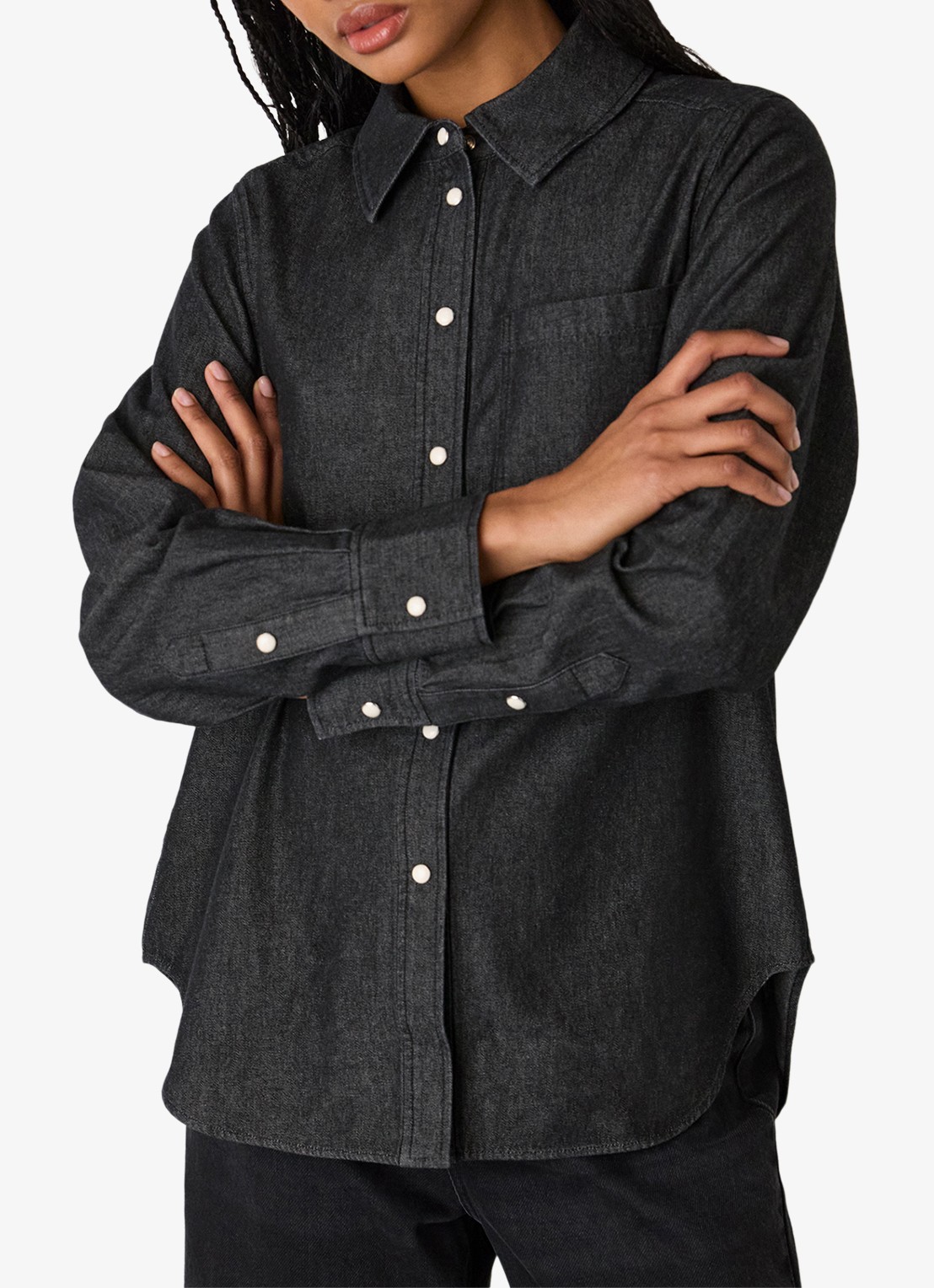Whistles Blouse van denim met borstzak - detail 4 donkergrijs