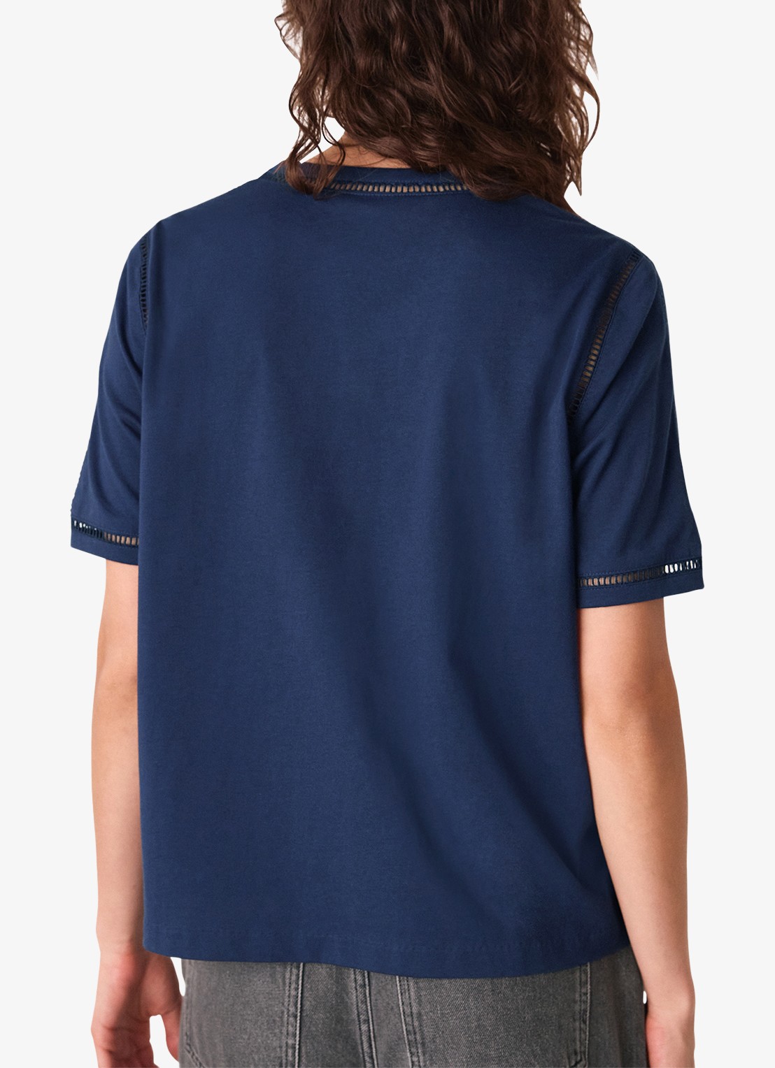 Whistles Broderie T-shirt met opengewerkt dessin - achterkant 4 donkerblauw