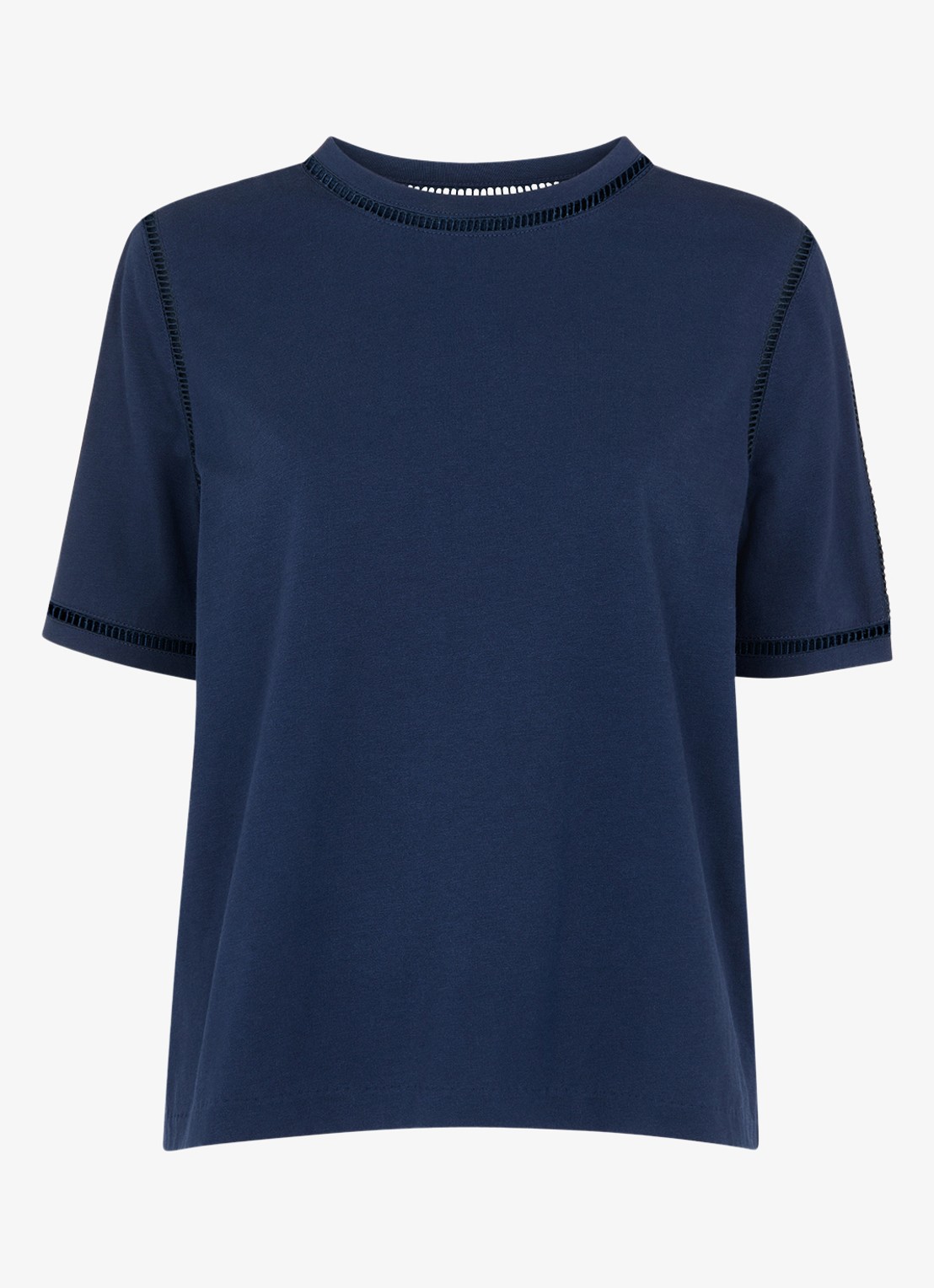 Whistles Broderie T-shirt met opengewerkt dessin - voorkant donkerblauw