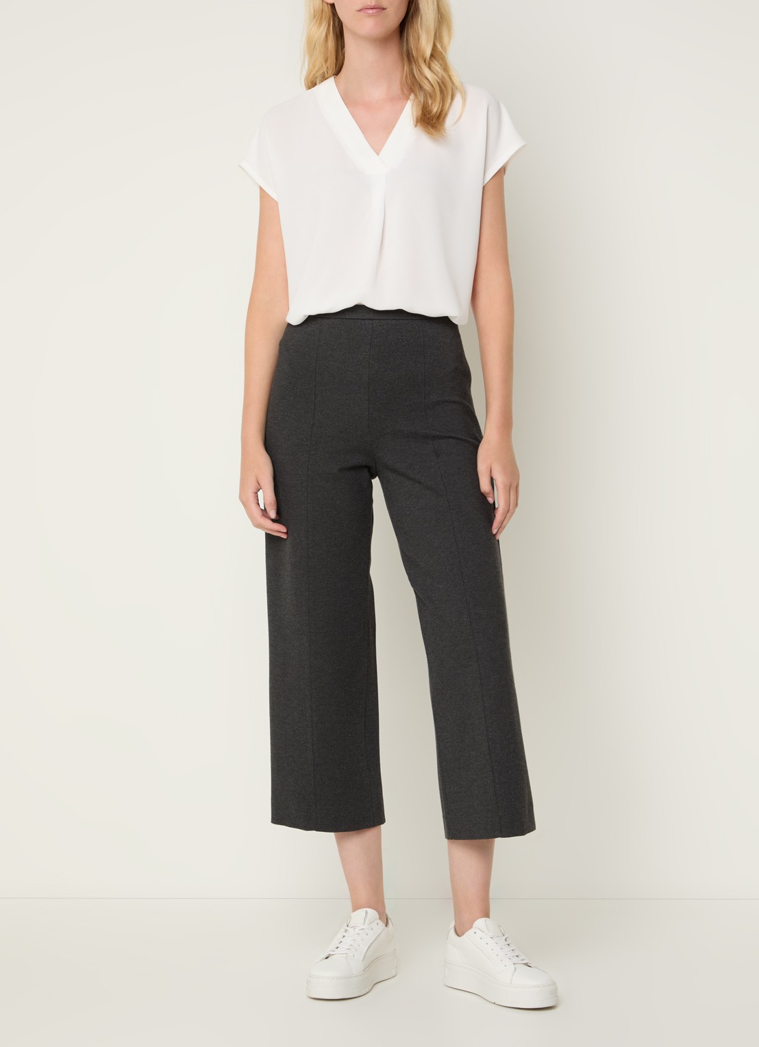 Whistles Camilla high waist cropped loose fit broek met stretch - voorkant 2 antraciet