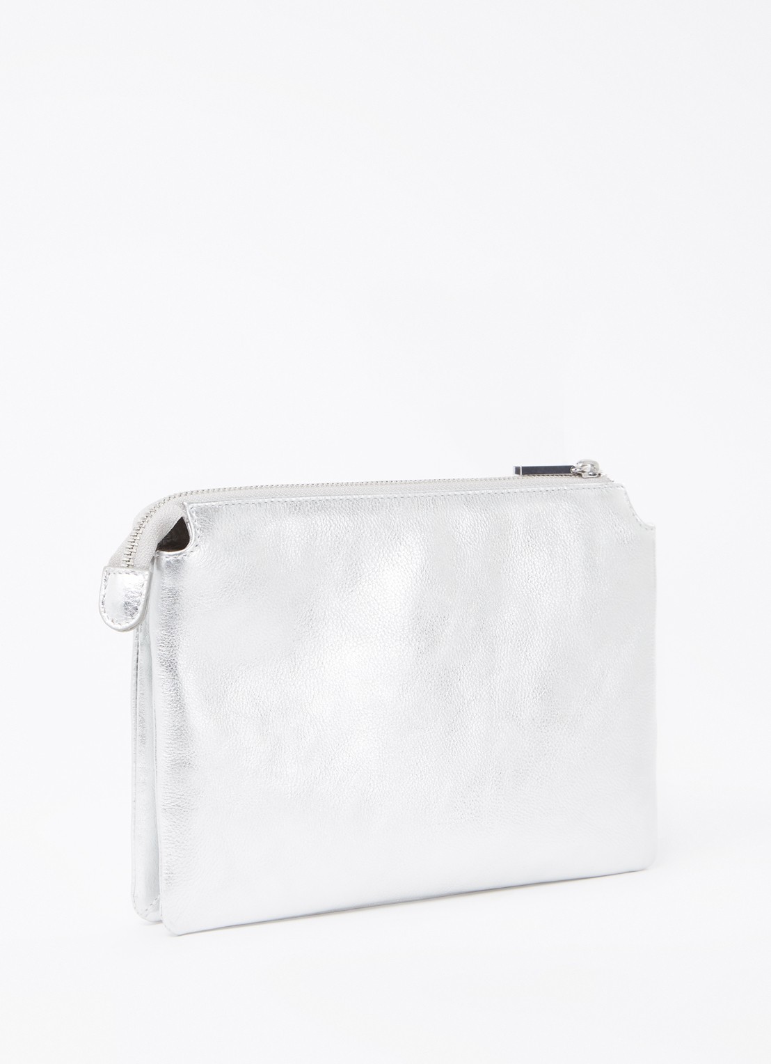 Whistles Clutch van leer met metallic finish  - achterkant 2 zilver