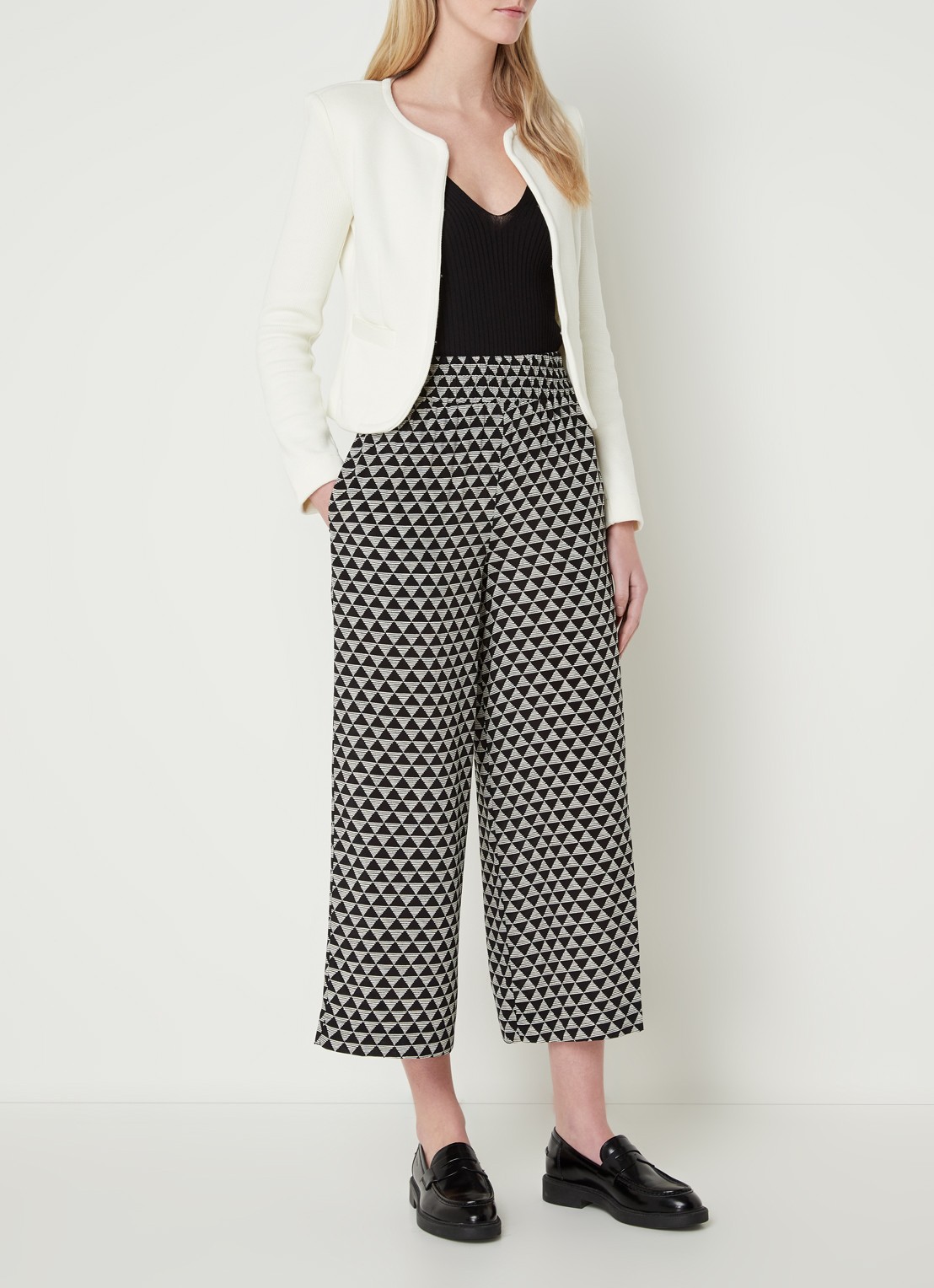 Whistles CollarlessJerseyJacket - voorkant 3 gebroken wit