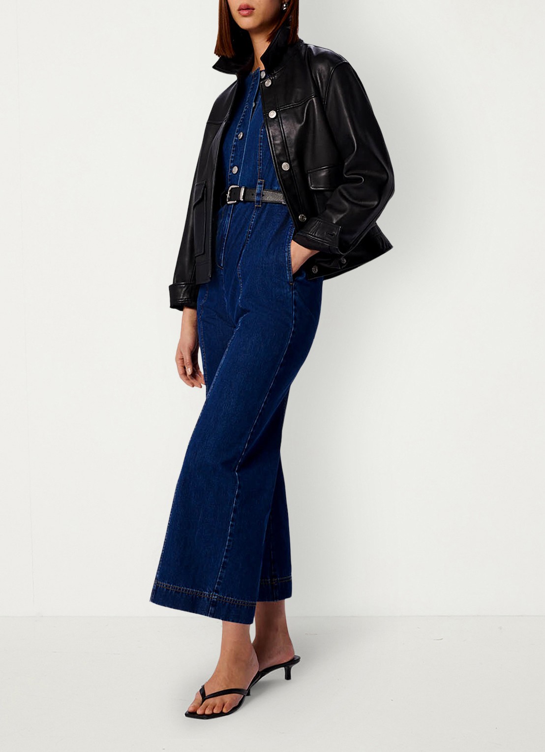 Whistles Cropped wide fit jumpsuit met strikceintuur - detail indigo