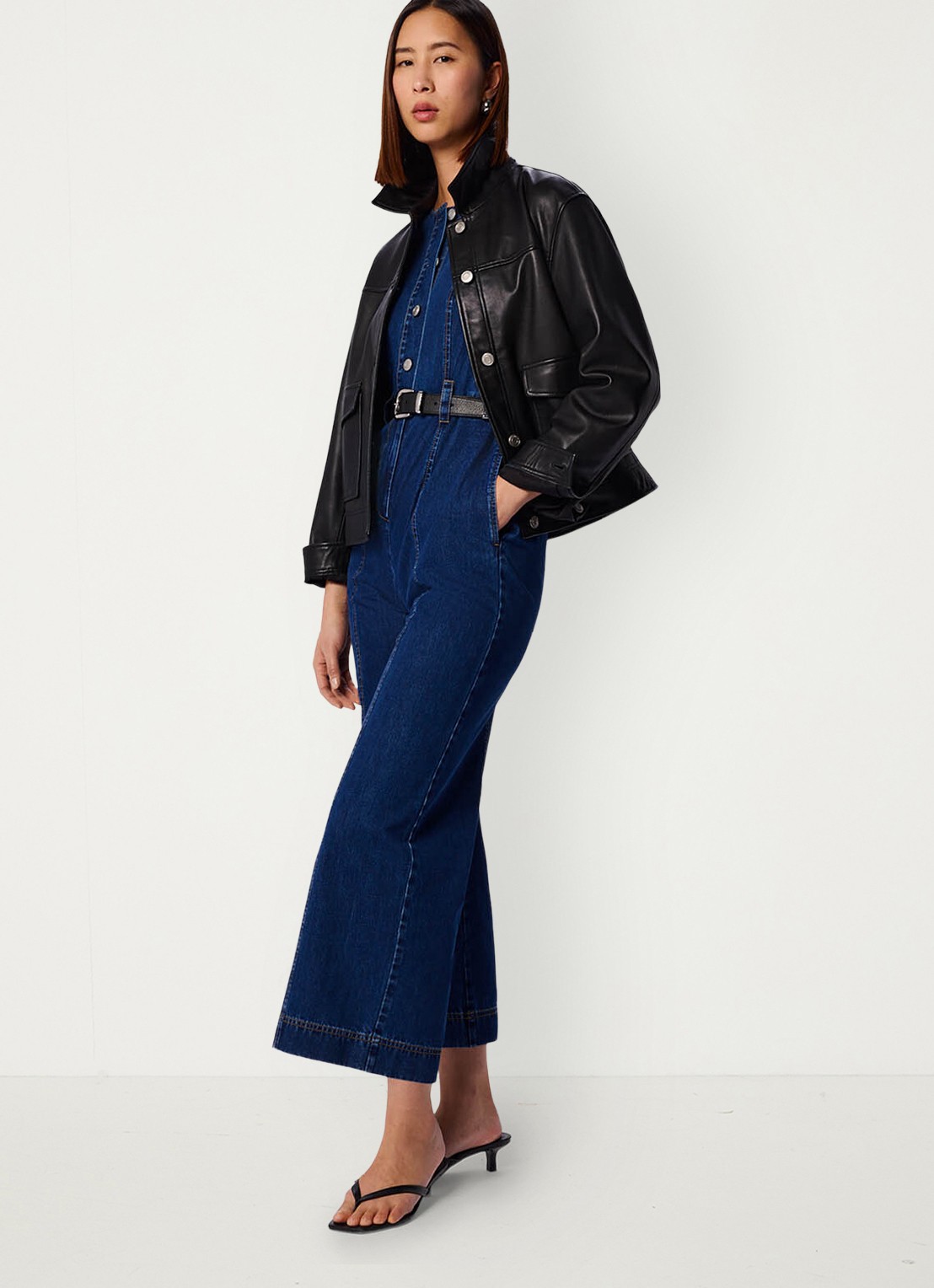 Whistles Cropped wide fit jumpsuit met strikceintuur - detail 2 indigo