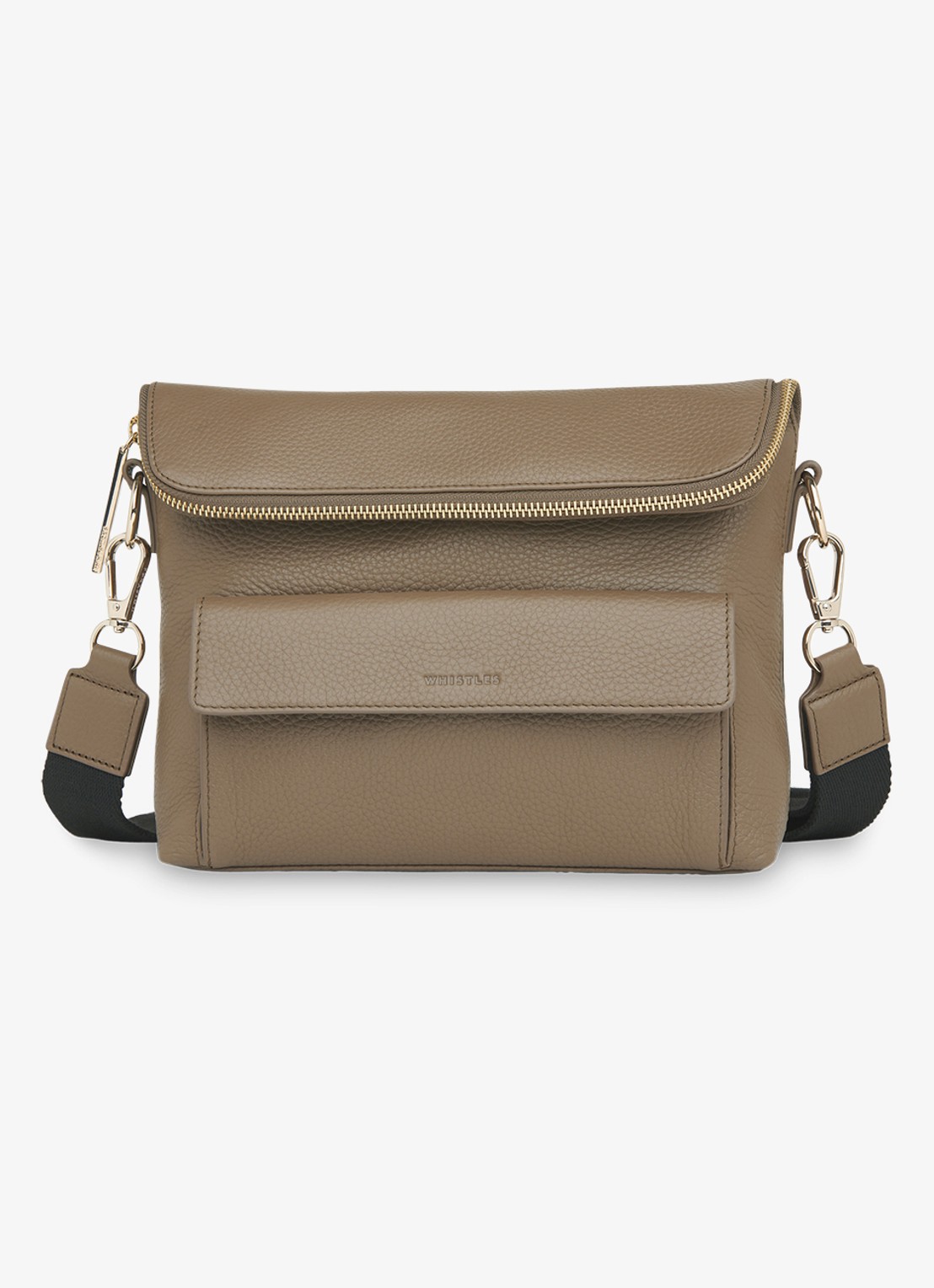Whistles Crossbodytas van leer - voorkant khaki