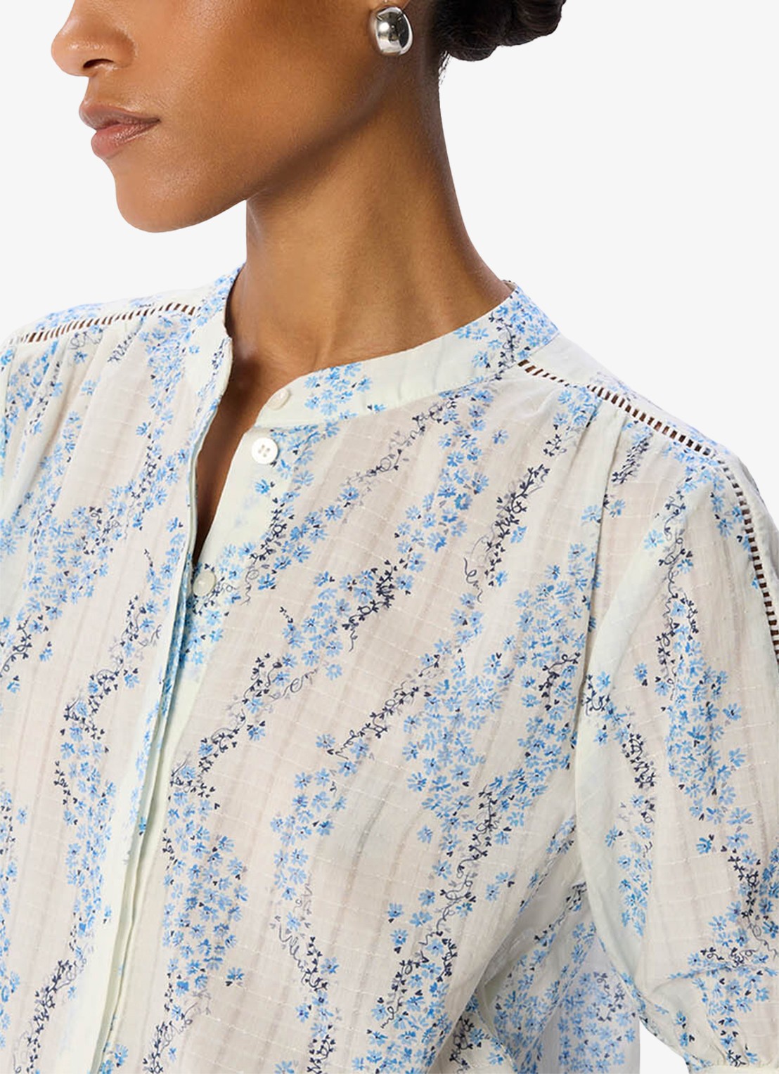 Whistles Ditsy Stem blouse met print en pofmouw - detail 5 lichtblauw