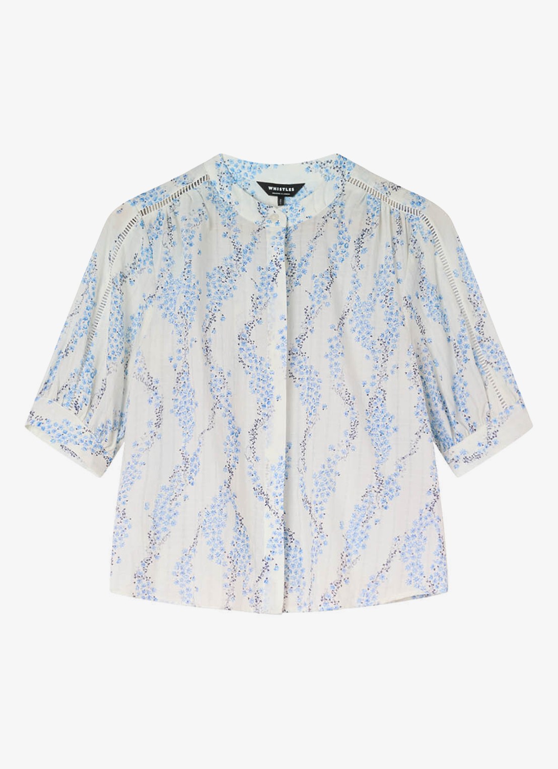 Whistles Ditsy Stem blouse met print en pofmouw - voorkant 2 lichtblauw
