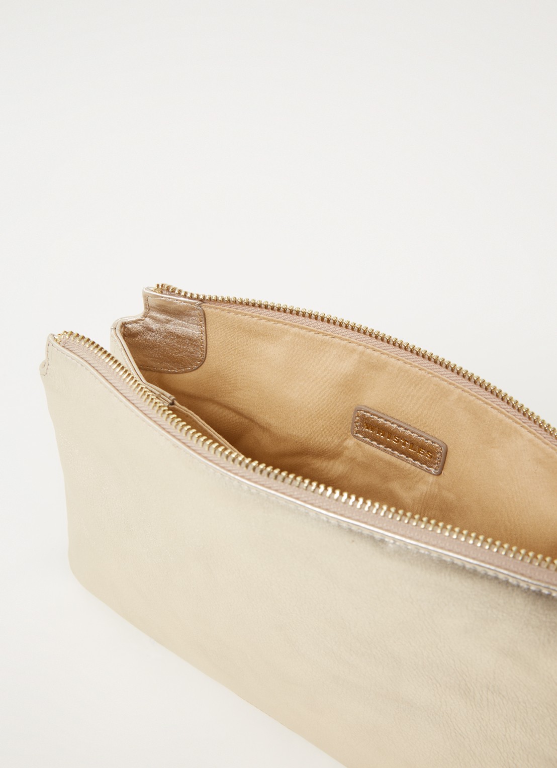 Whistles Elita clutch van leer met metallic finish - detail 2 goud