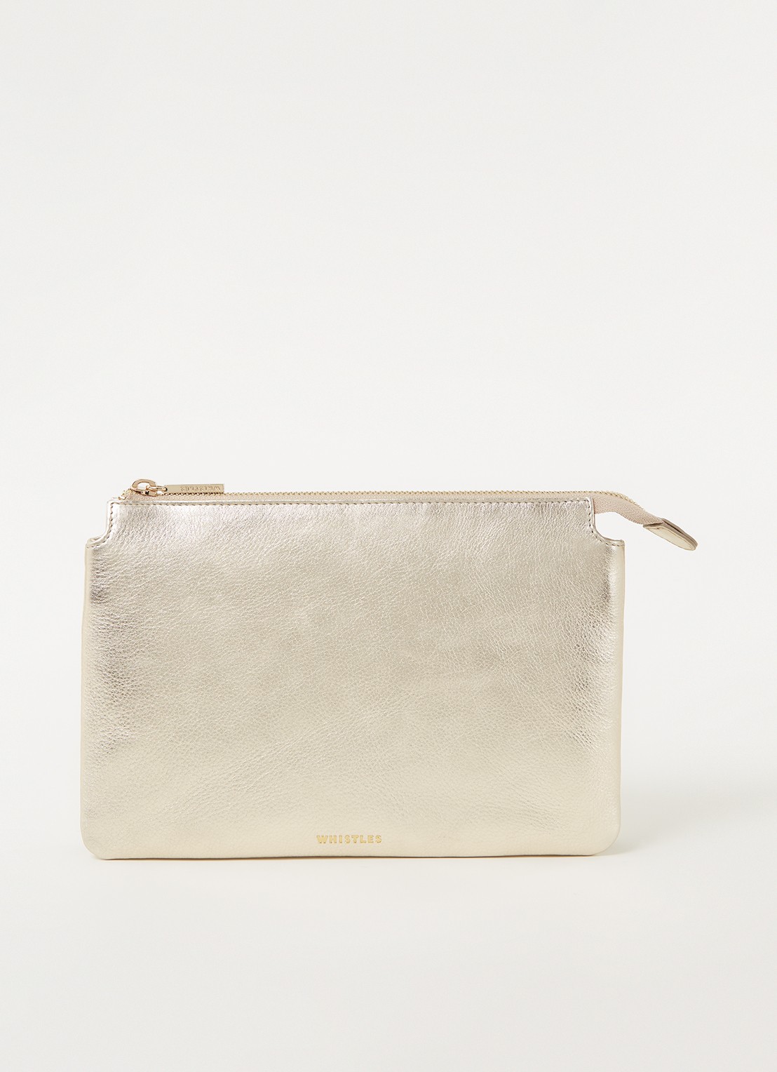 Whistles Elita clutch van leer met metallic finish - voorkant goud