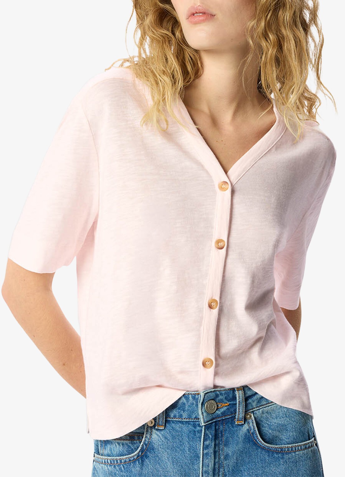 Whistles Ella top met V-hals - detail lichtroze