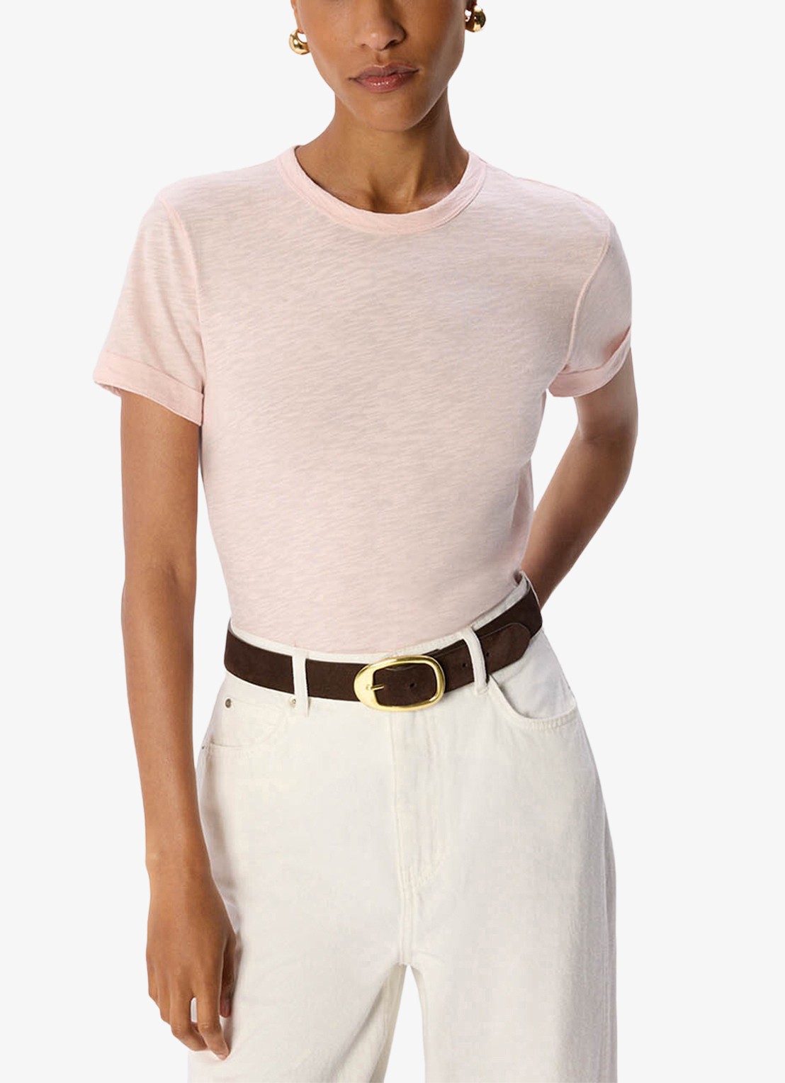 Whistles Emily Ultimate T-shirt met ronde hals - detail roze