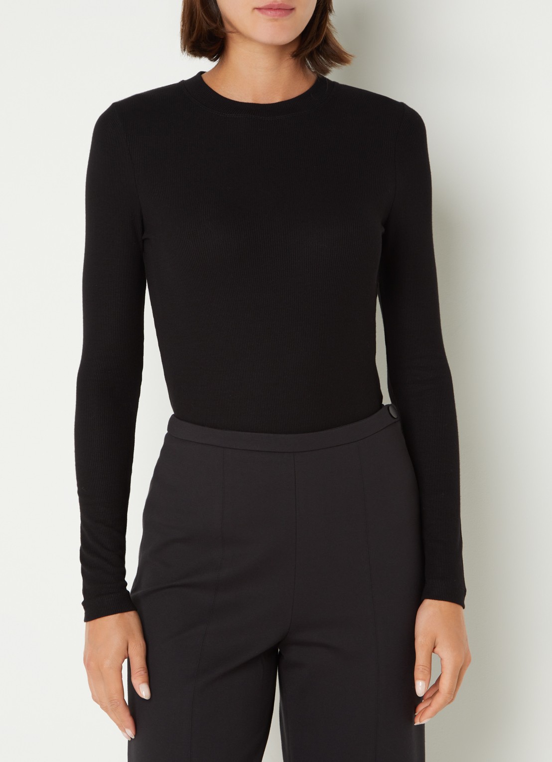 Whistles Essential ribgebreide top met stretch  - detail 4 zwart