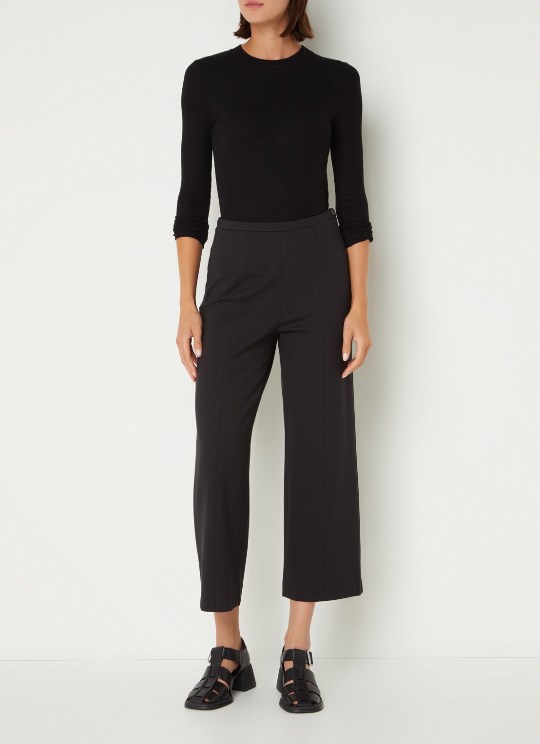 Whistles Essential ribgebreide top met stretch  - voorkant 3 zwart
