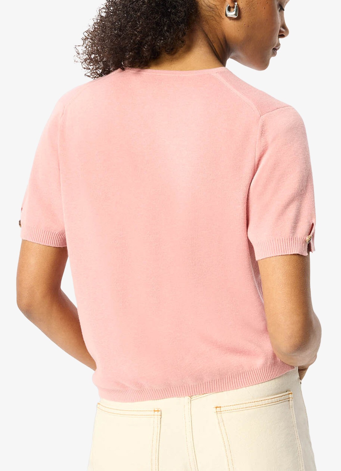 Whistles Fijngebreide top met V-hals - achterkant roze