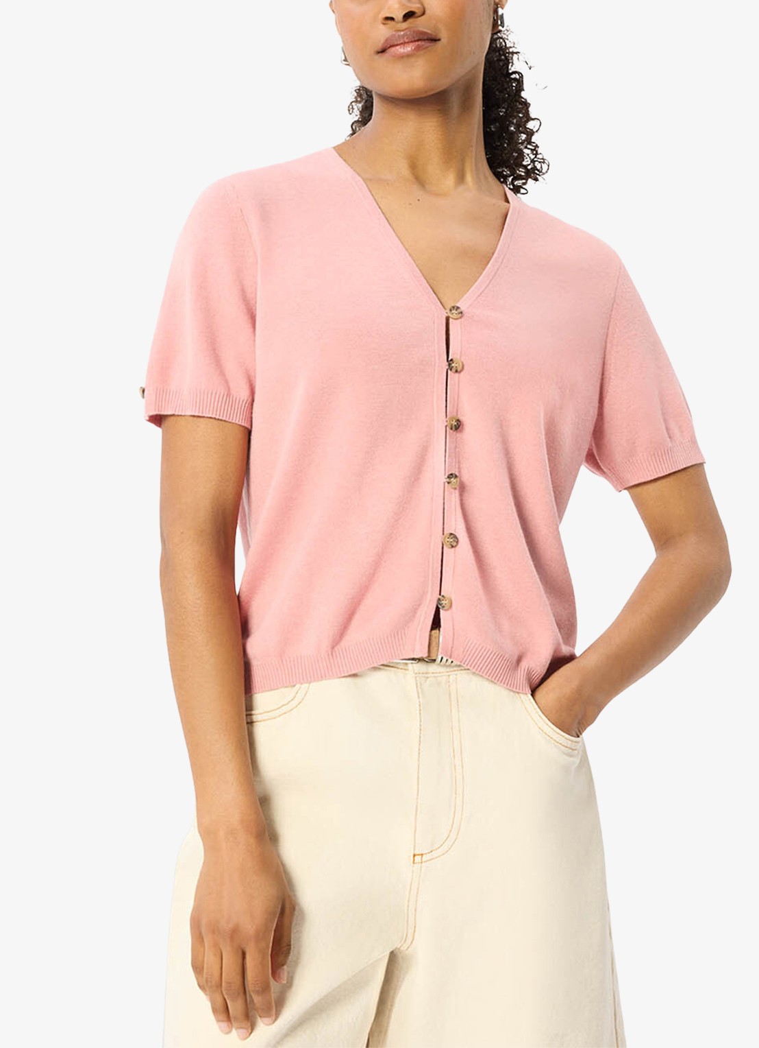 Whistles Fijngebreide top met V-hals - detail 2 roze