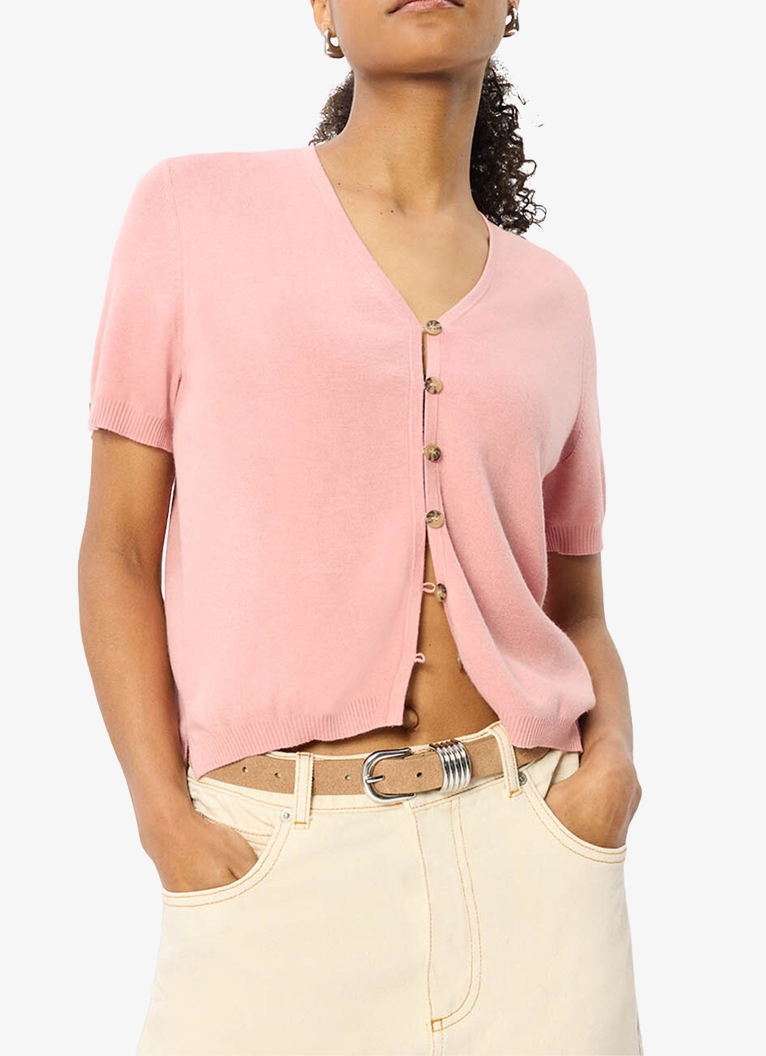 Whistles Fijngebreide top met V-hals - detail 4 roze