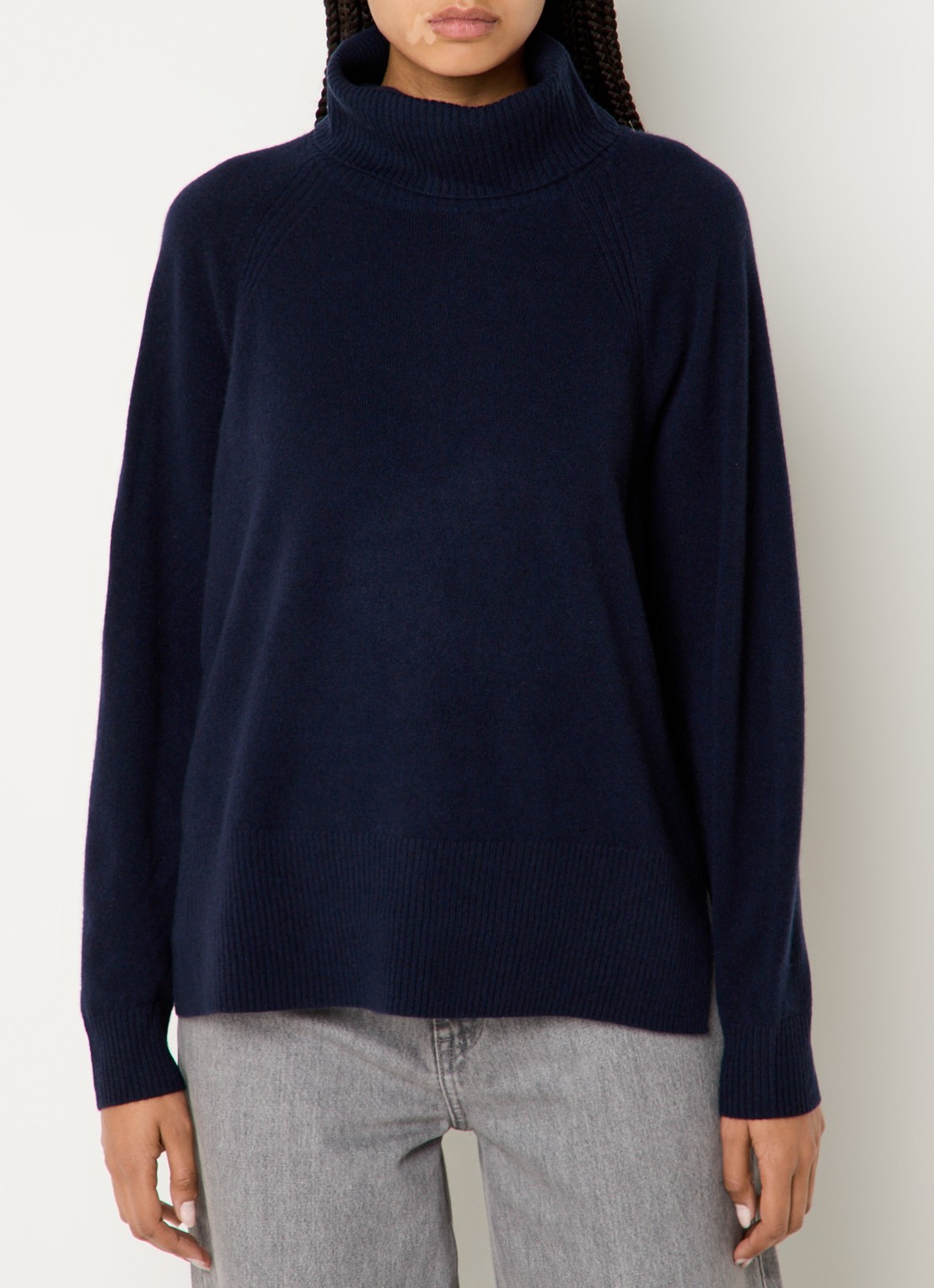 Whistles Fijngebreide trui van kasjmier met col - detail 2 donkerblauw