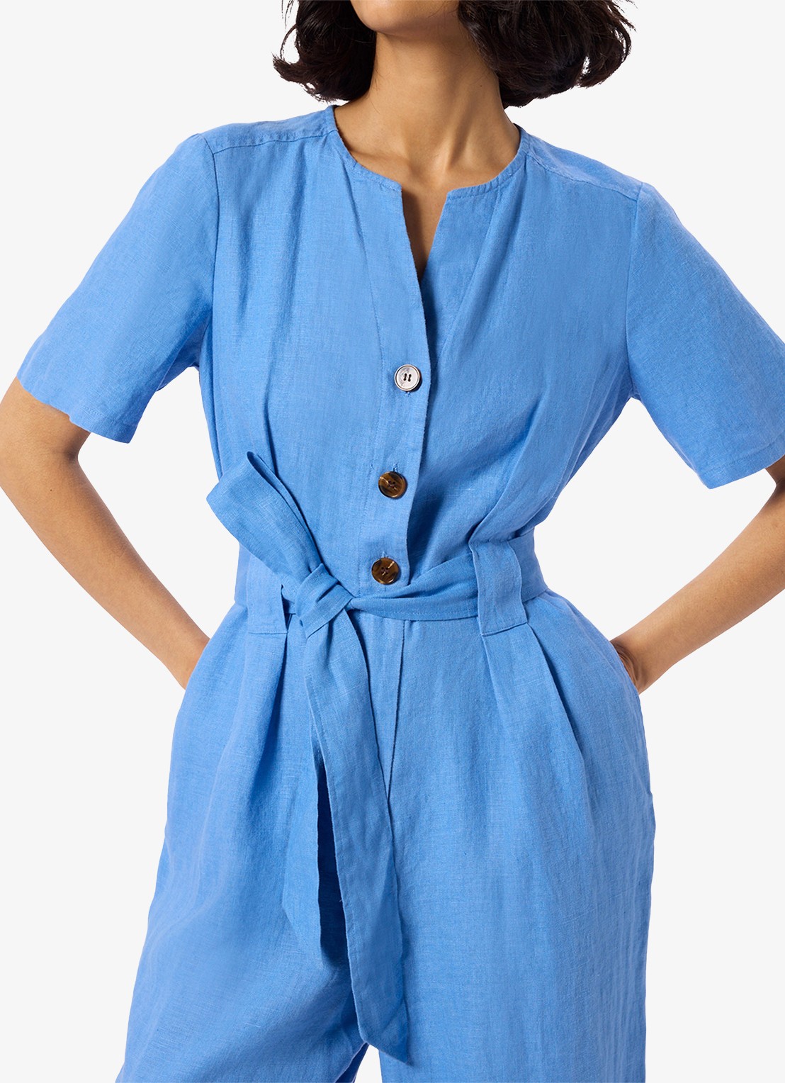 Whistles Fiona wide fit jumpsuit van linnen - detail 4 blauw