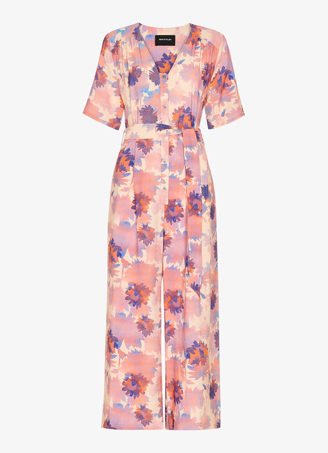 Whistles Floral loose fit jumpsuit met print en ceintuur - voorkant 2 roze