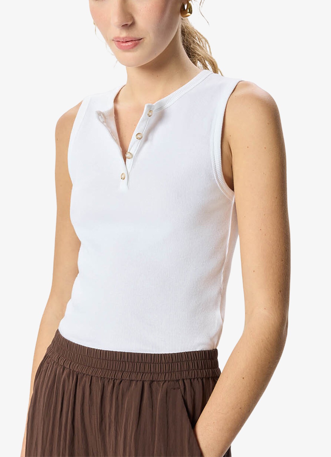 Whistles Henley mouwloze top met ribstructuur - detail 3 wit