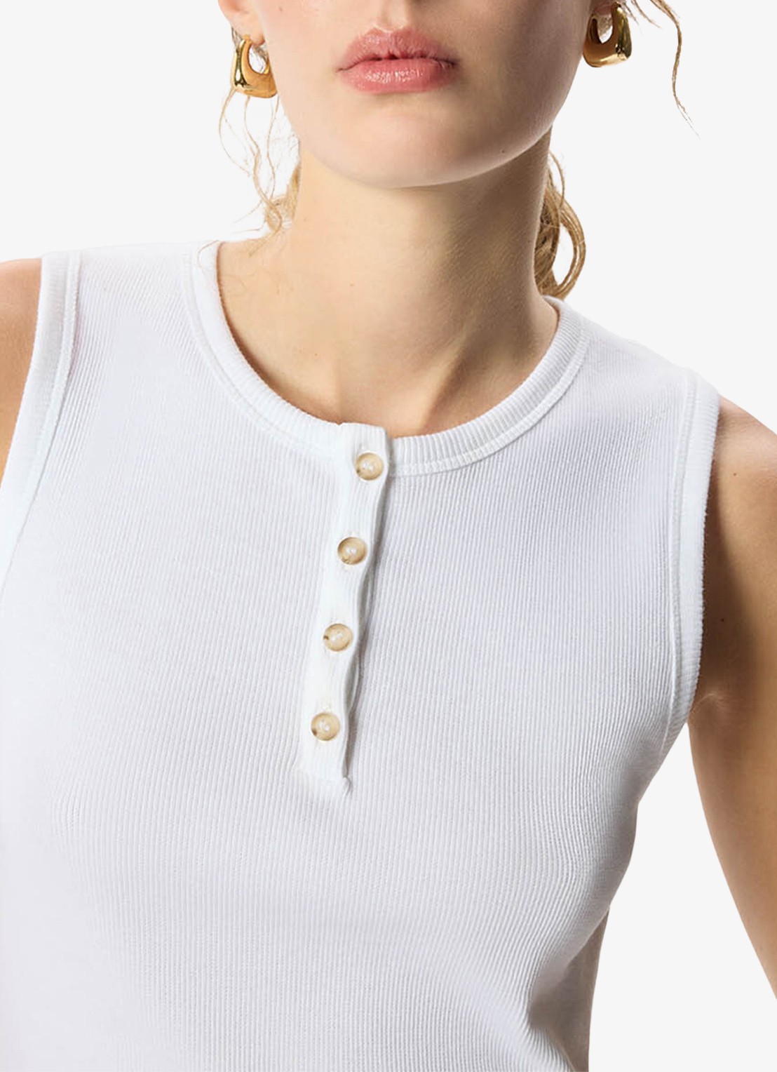Whistles Henley mouwloze top met ribstructuur - detail 4 wit