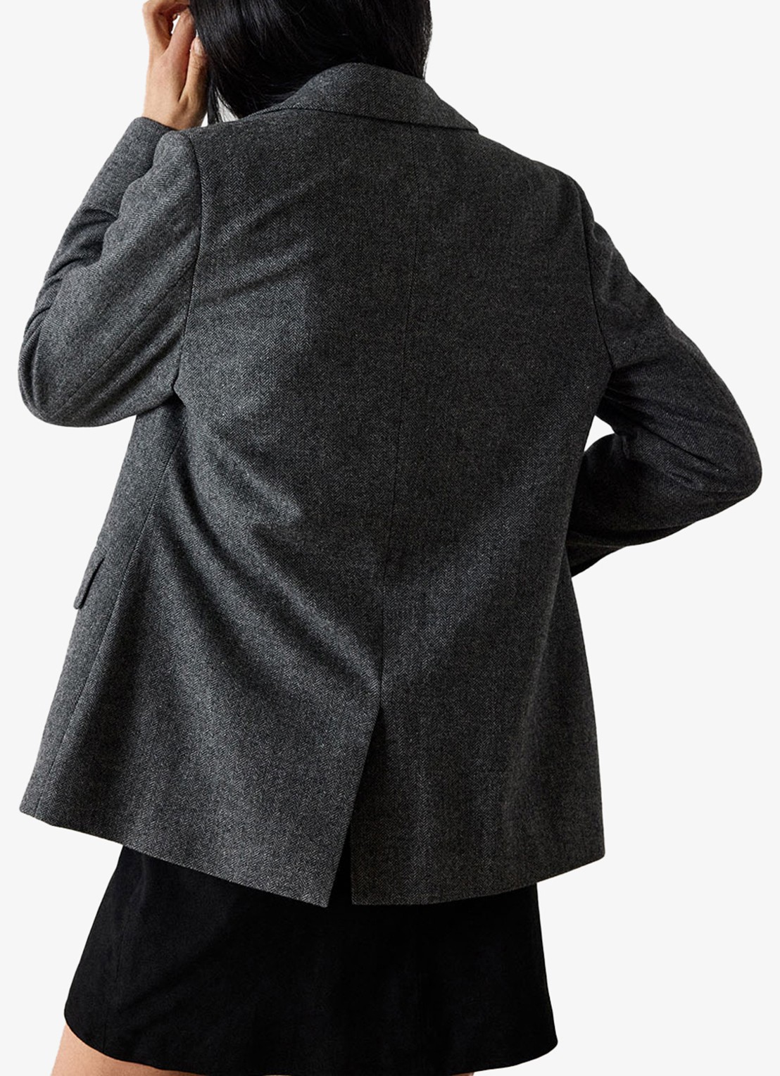 Whistles Herringbone single-breasted blazer met visgraatdessin - achterkant donkergrijs