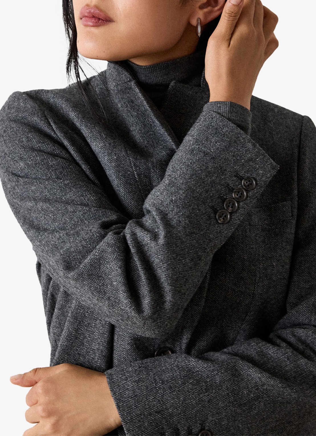 Whistles Herringbone single-breasted blazer met visgraatdessin - detail 4 donkergrijs