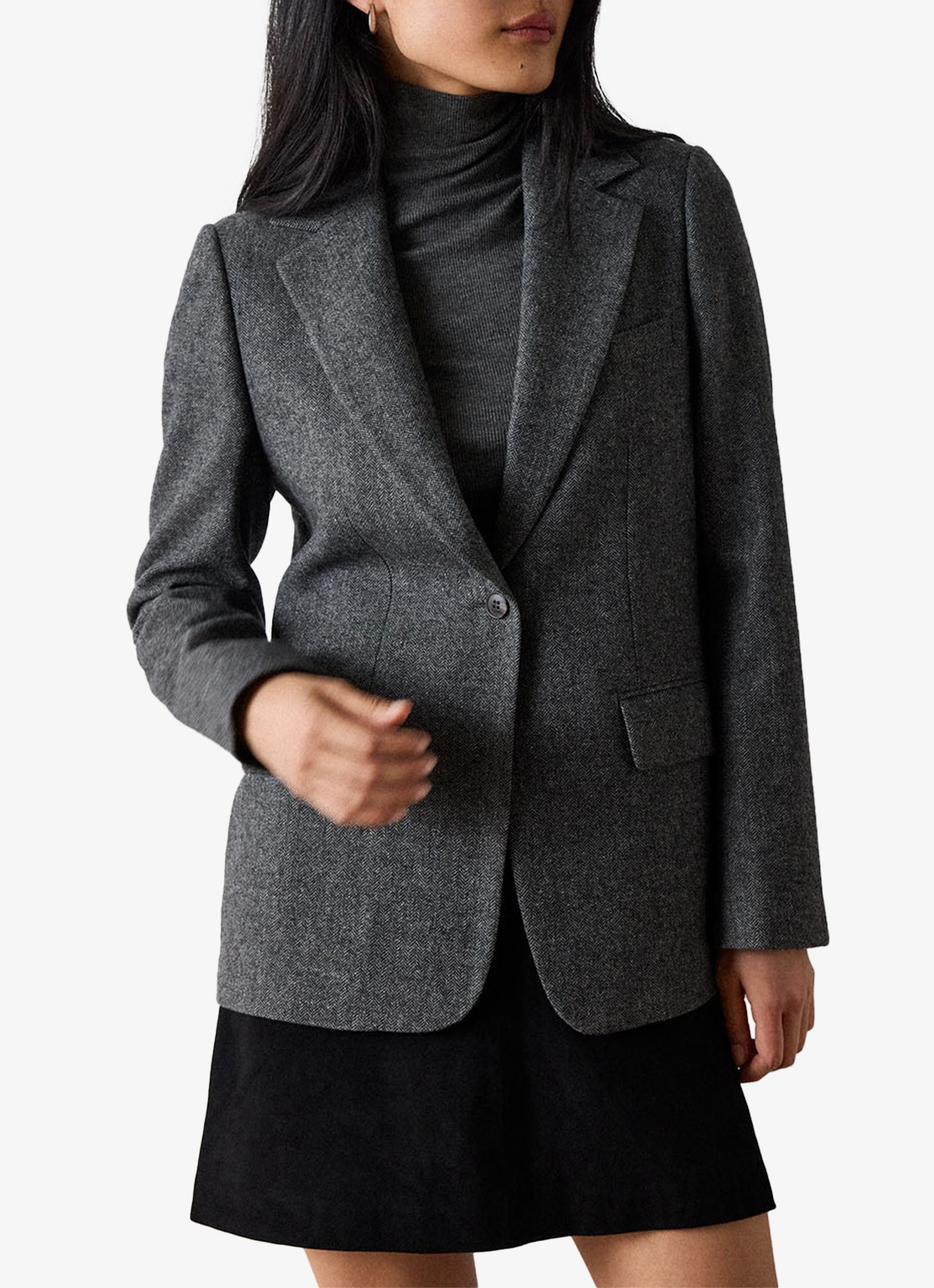 Whistles Herringbone single-breasted blazer met visgraatdessin - detail 5 donkergrijs