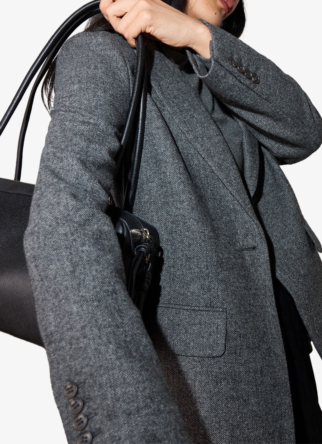 Whistles Herringbone single-breasted blazer met visgraatdessin - detail 6 donkergrijs