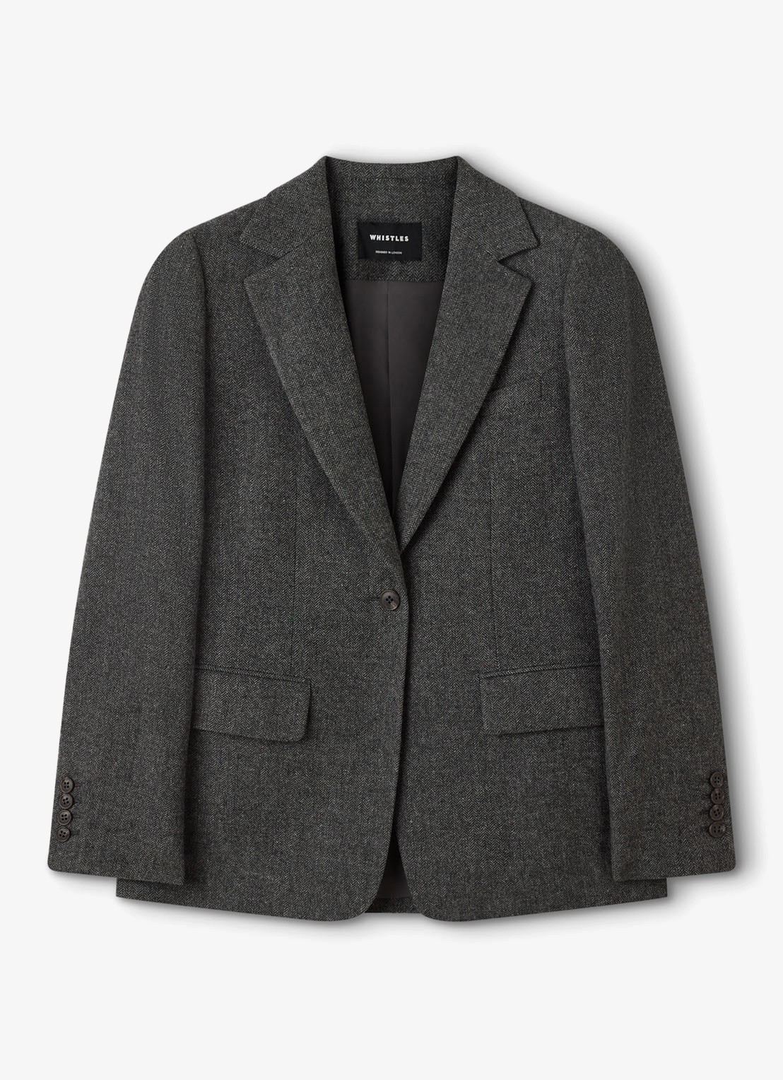 Whistles Herringbone single-breasted blazer met visgraatdessin - voorkant 2 donkergrijs