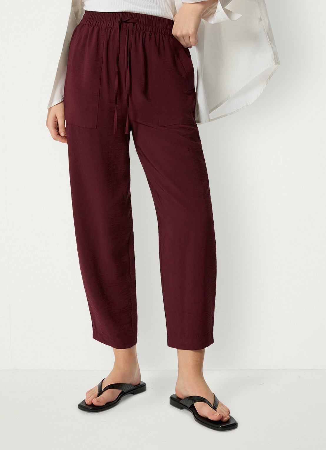 Whistles High waist cropped straight fit broek met steekzakken - detail 4 bordeauxrood