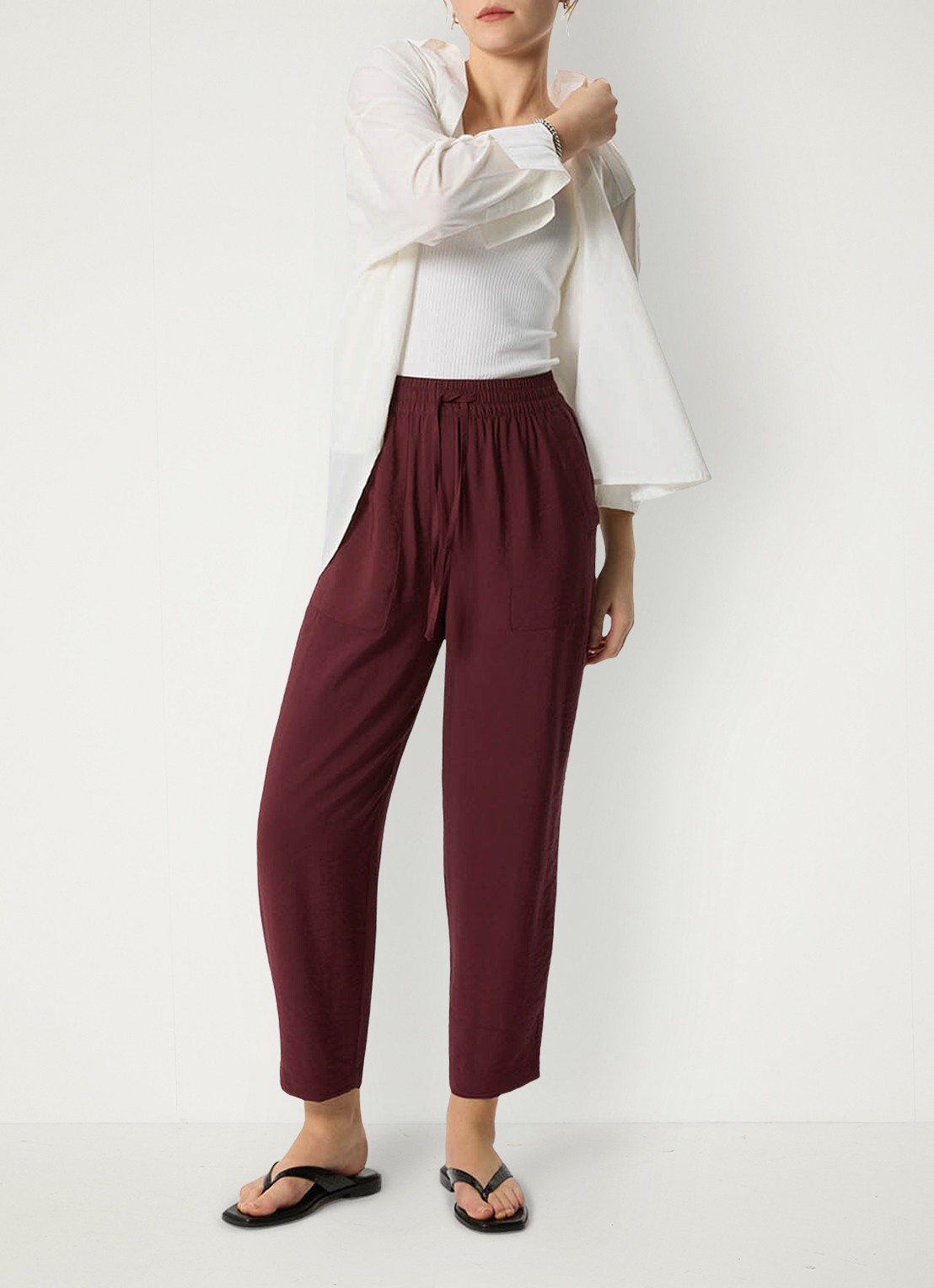 Whistles High waist cropped straight fit broek met steekzakken - voorkant 3 bordeauxrood